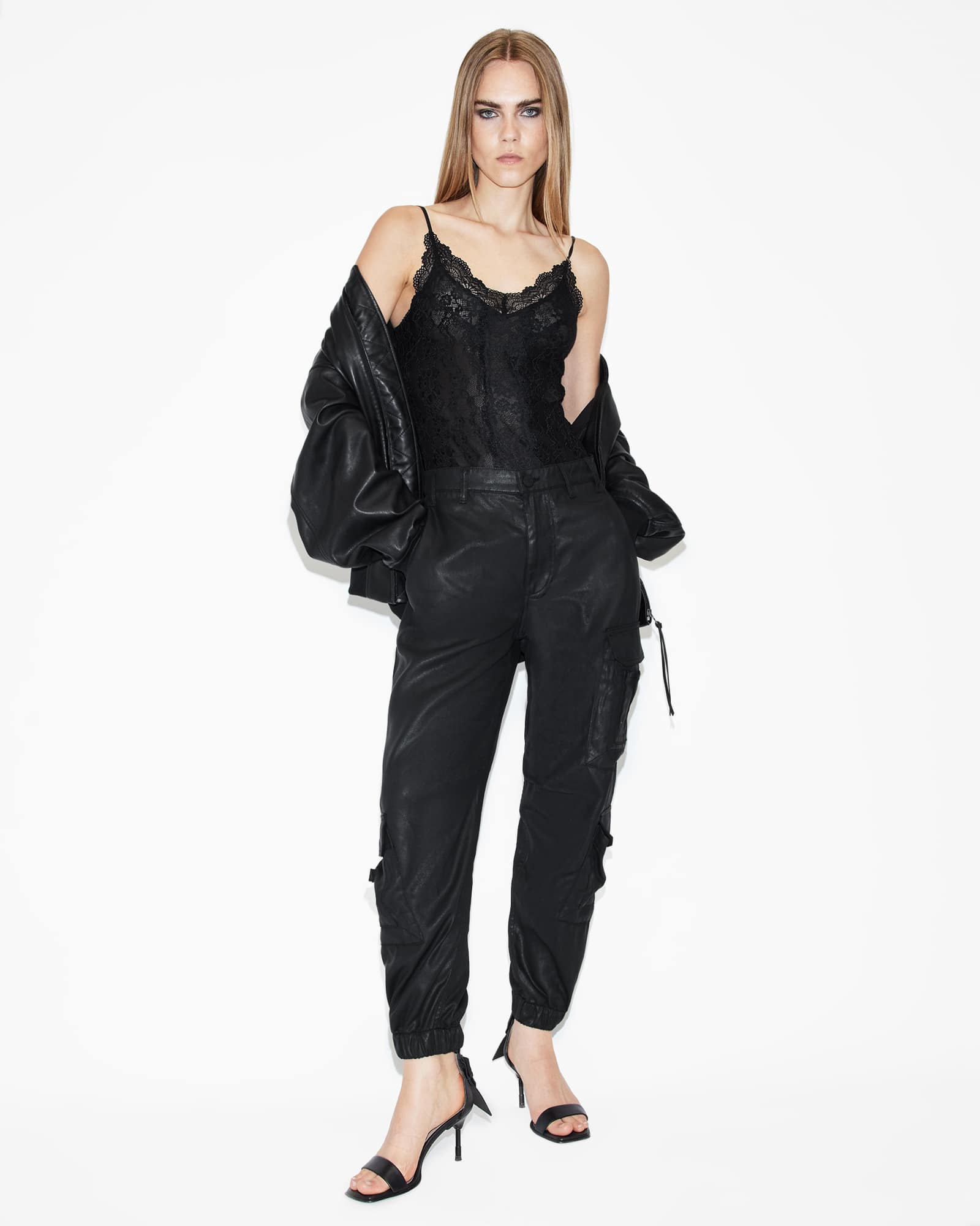 Allsaints Women's Himari Coated Relaxed Fit Cargo Trousers - Size  14