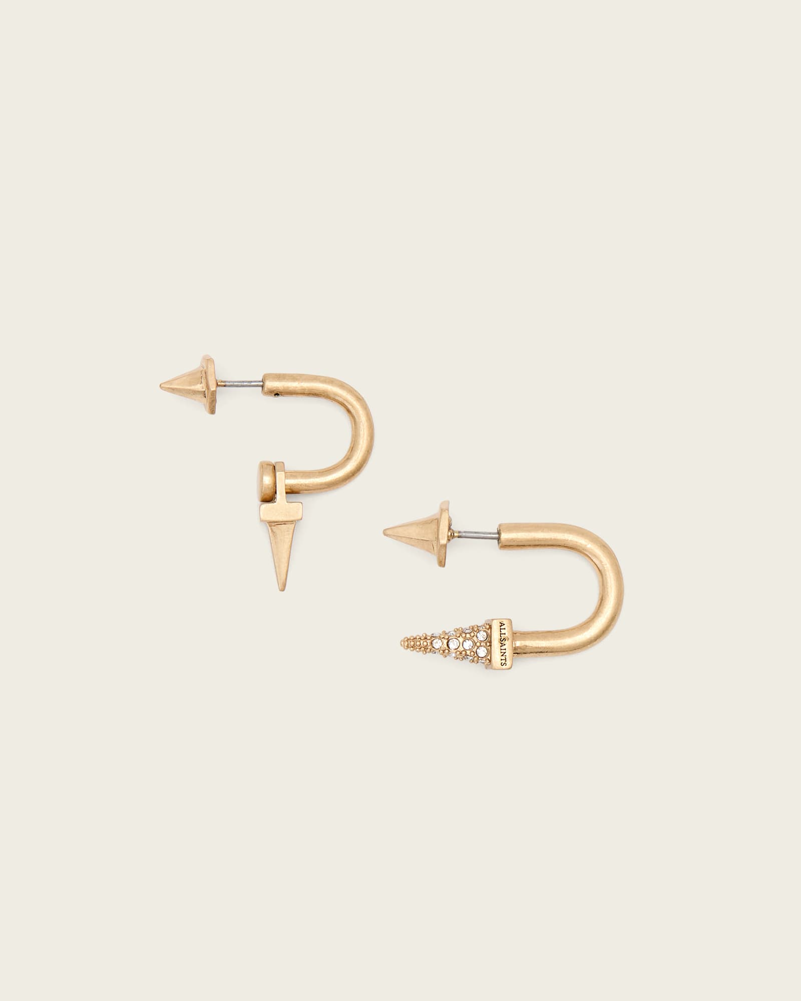 AllSaints Laio Spike Front Back Earrings,, Warm Brass
