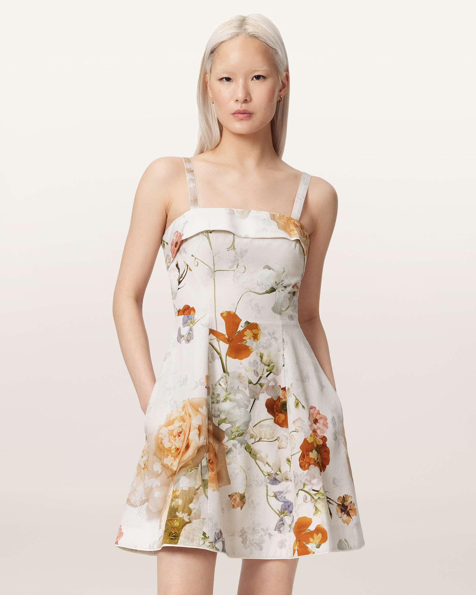 AllSaints Char Floral Linen Blend Mini Dress
