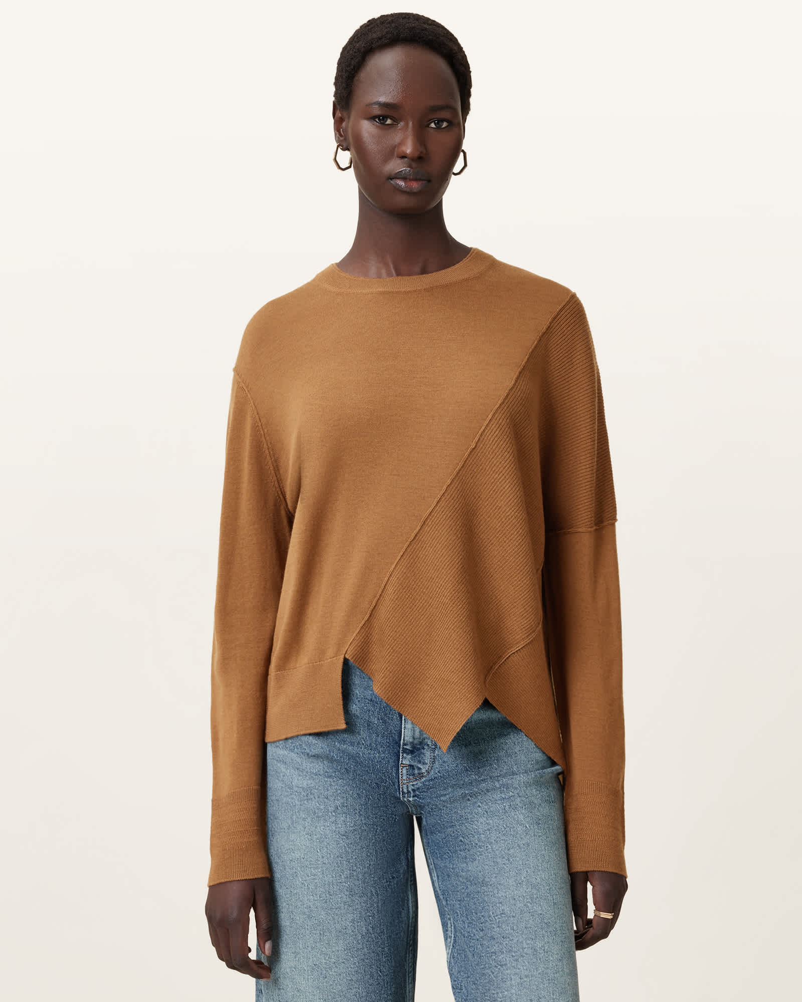 Allsaints Isla Crew Neck Merino Jumper In Brown