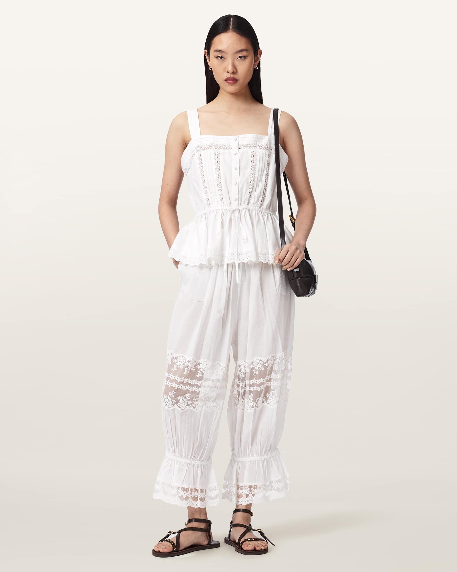 Allsaints Women's White Solene Cropped Lace Trousers - Size  16