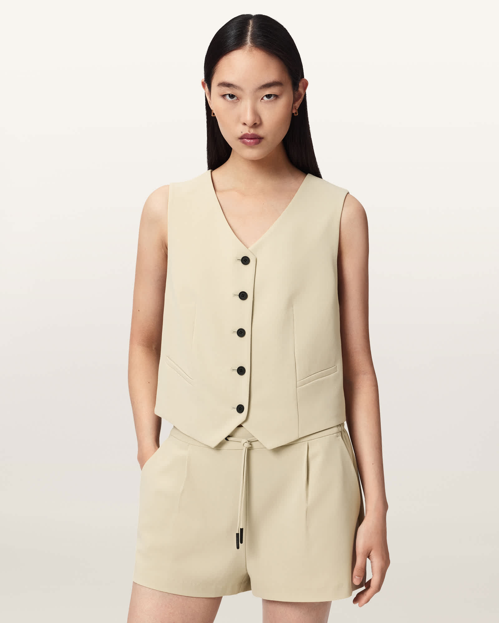 Allsaints Women's Green Aleida Lightweight Tri Waistcoat - Size  16
