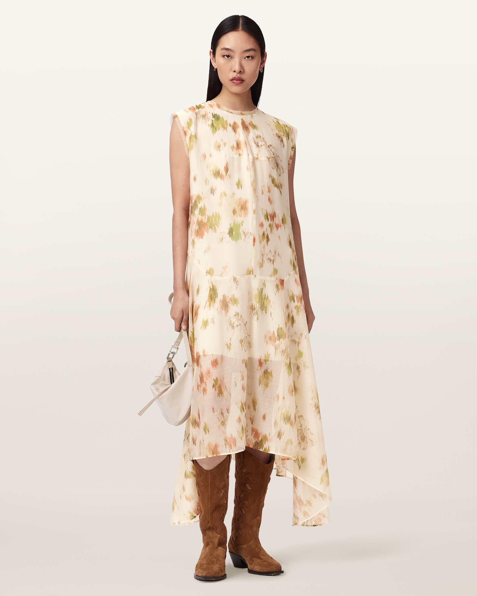 AllSaints Polyester Tanner Floral Midi Dress, Size: UK 16/US 12