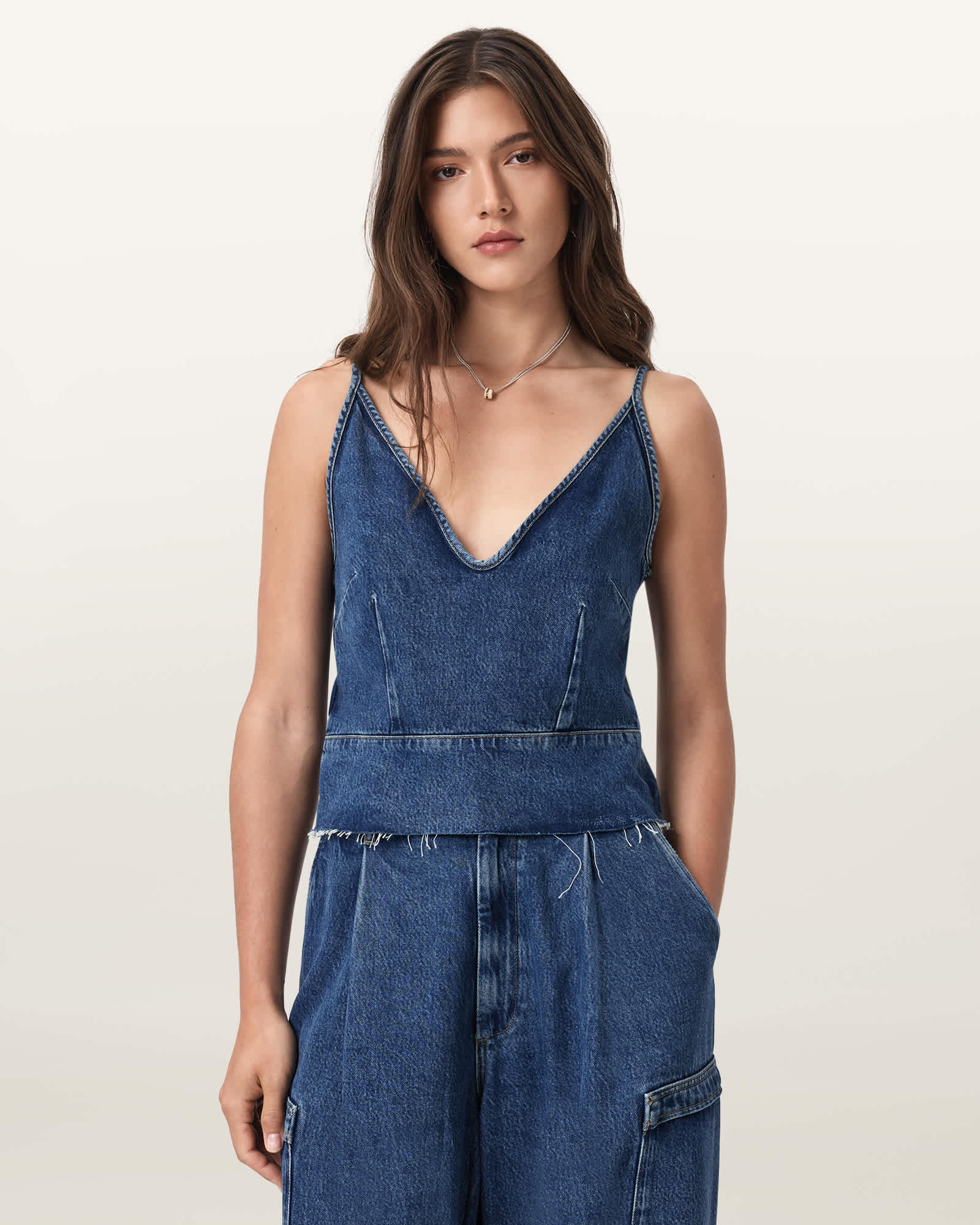 Allsaints Lilah Denim Slim Tank Top In Purple