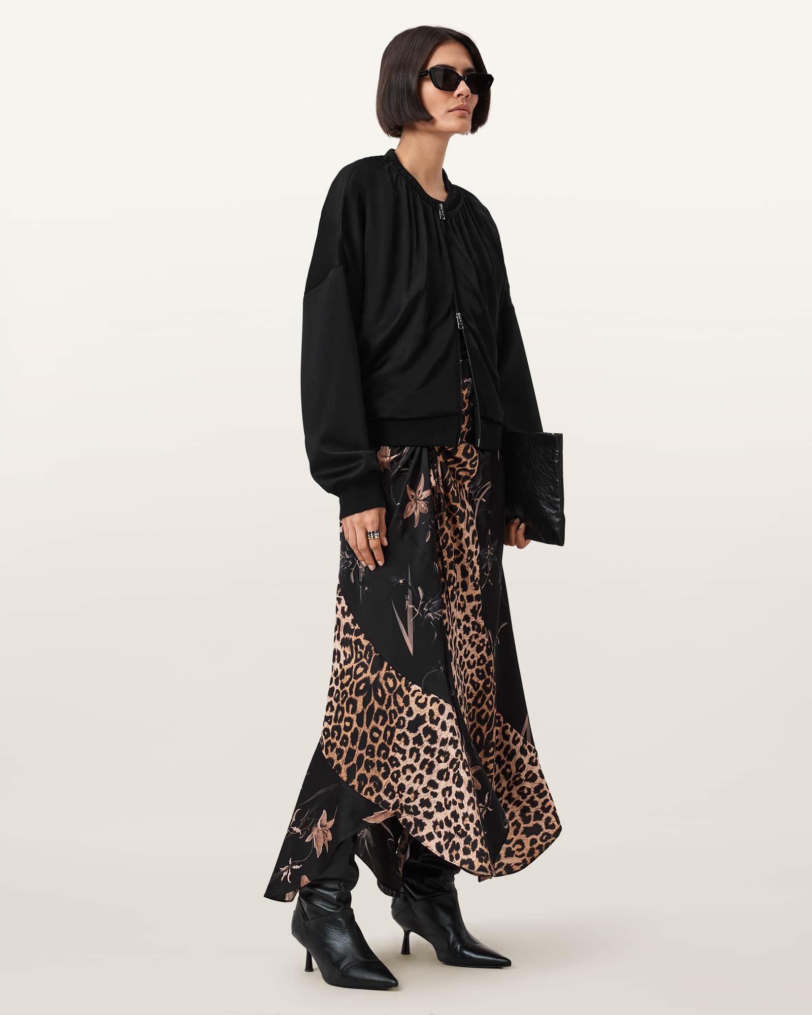 AllSaints Arleen Multi Print Maxi Skirt,, Black/Brown