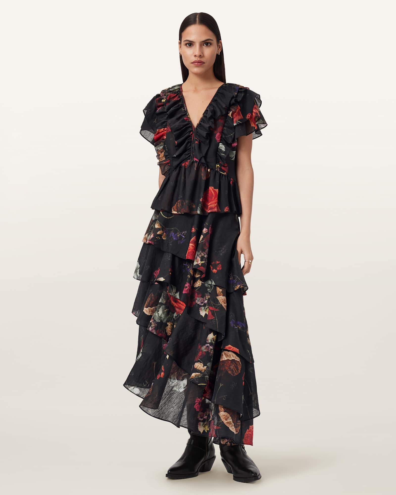AllSaints Polyester Caya Floral Maxi Skirt, Size: UK 16/US 12
