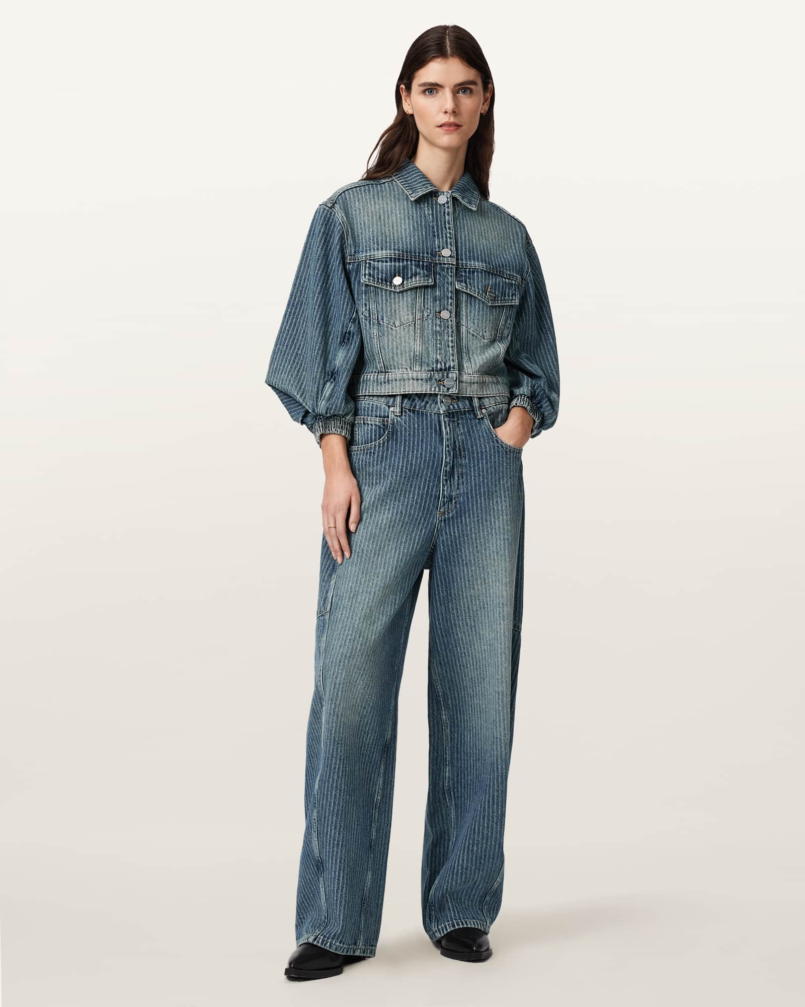 Allsaints Women's Blue Carter Stripe Mid Rise Denim Jeans - Size  28
