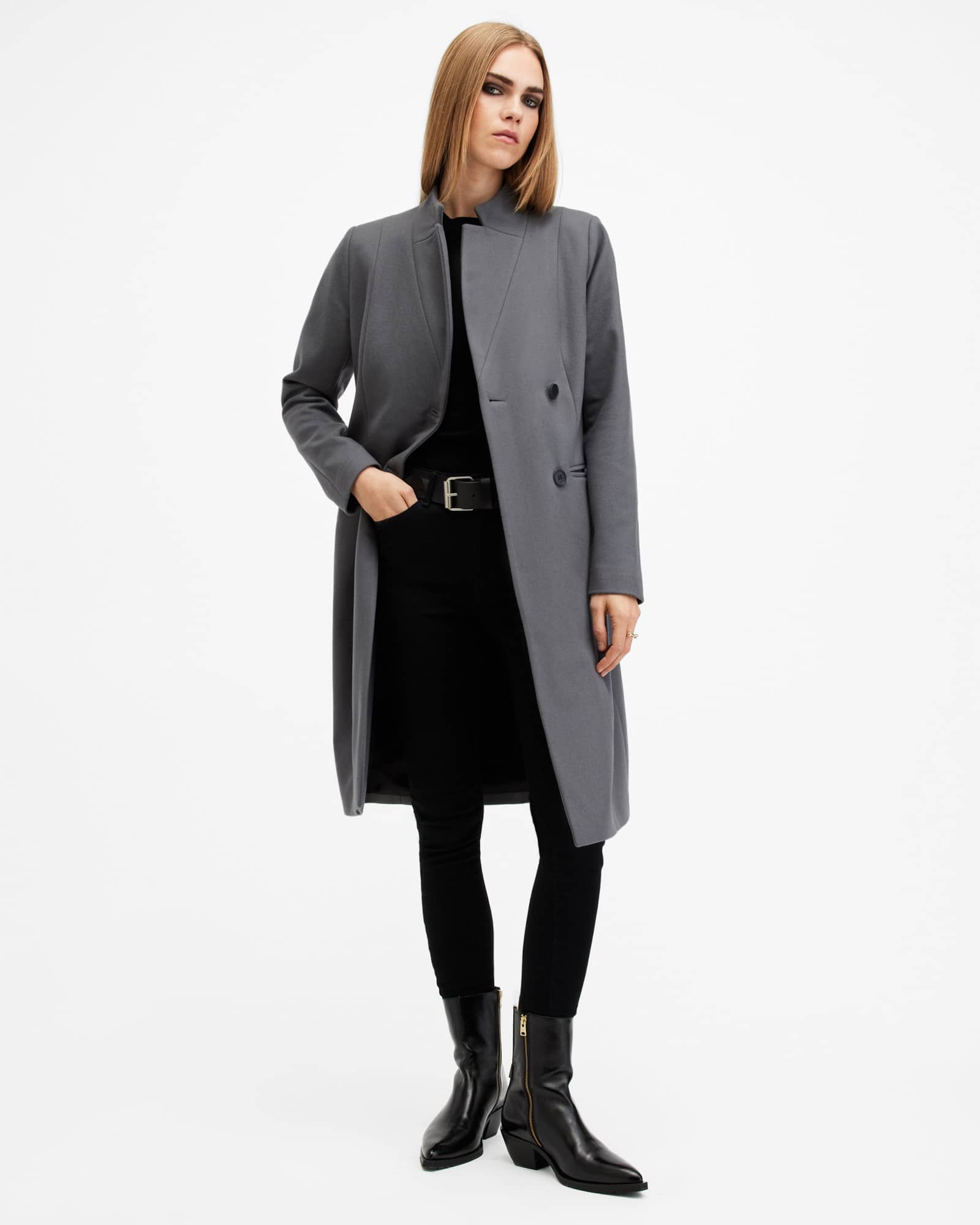 AllSaints Sidney Wool Cashmere Blend Tailored Coat