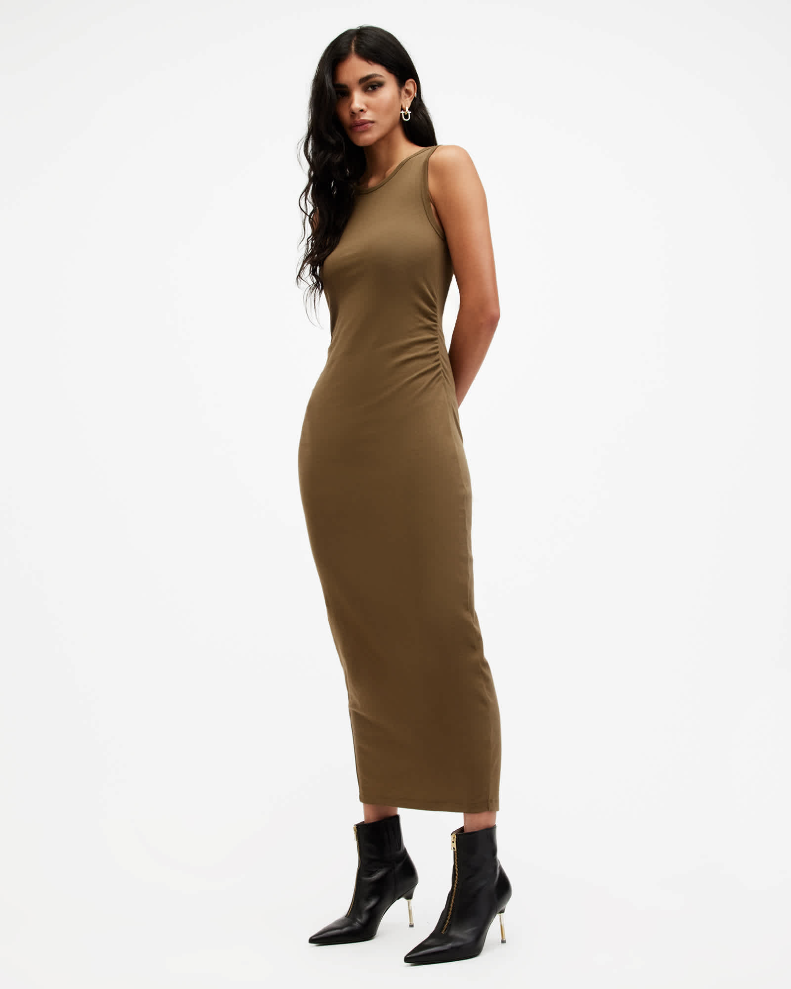 AllSaints Katarina Boat Neck Bodycon Fit Maxi Dress