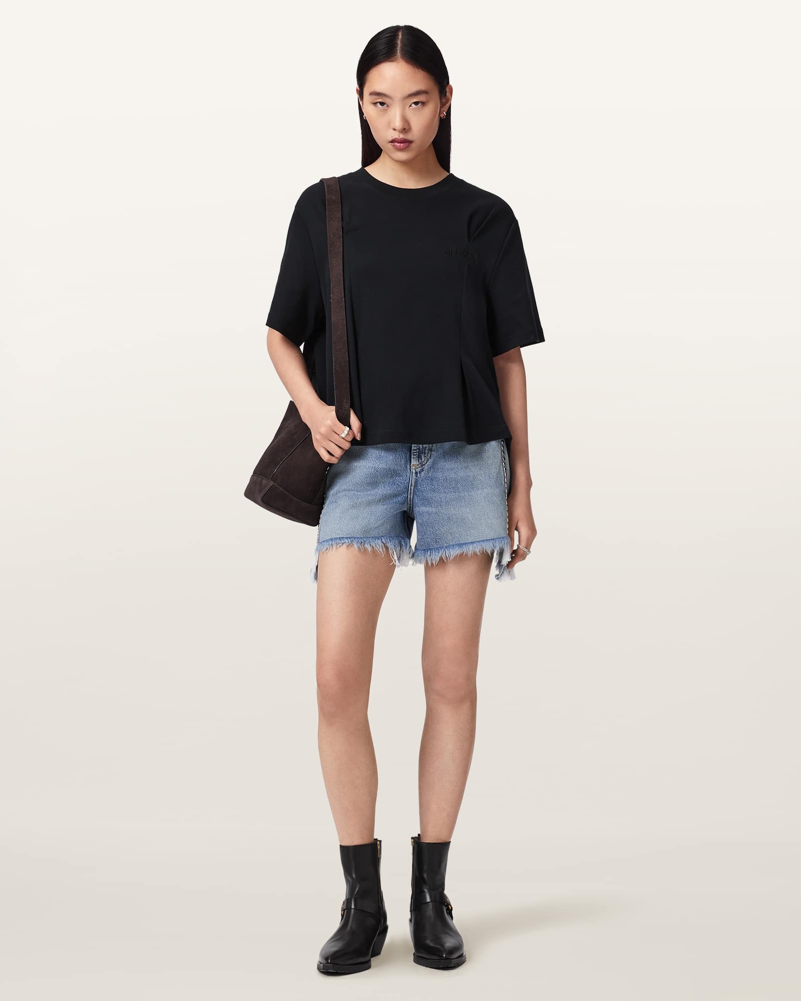 Allsaints Women's Black Sofia Lisa Boxy Embroidered T-Shirt - Size  Xs