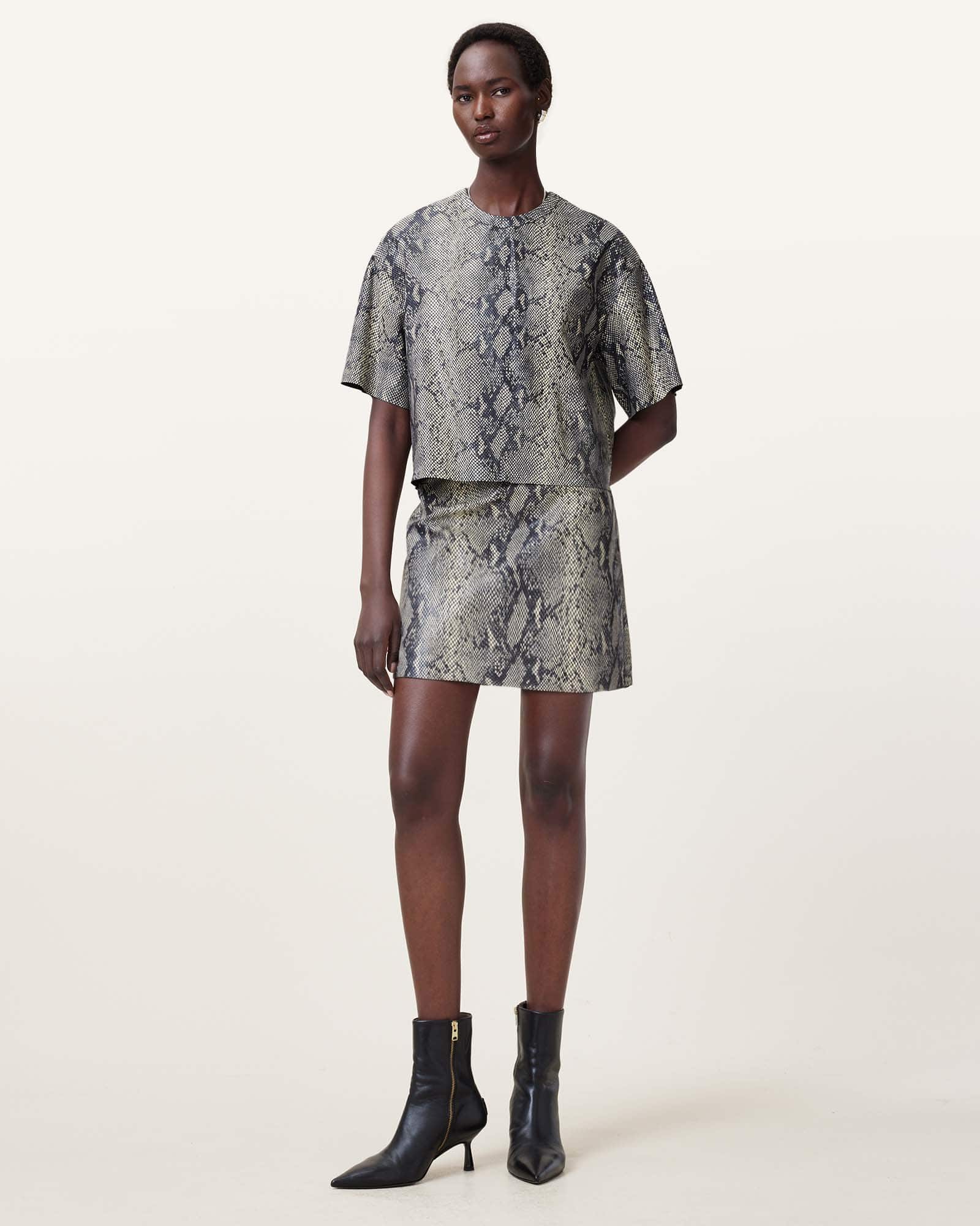AllSaints Renai Foil Snake Print Suede T-Shirt