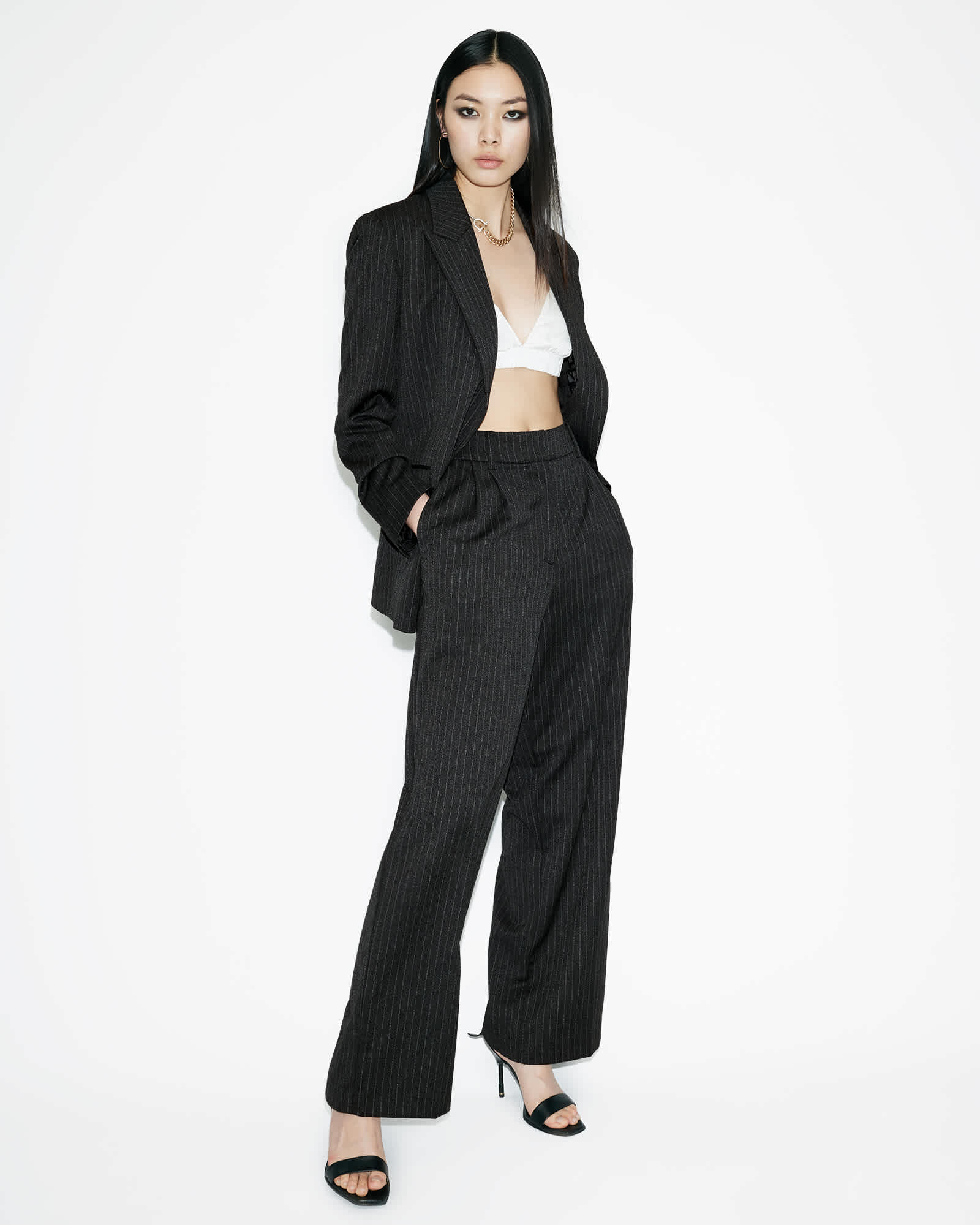 Allsaints Women's Averie Pinstriped Wide Leg Trousers - Size  14