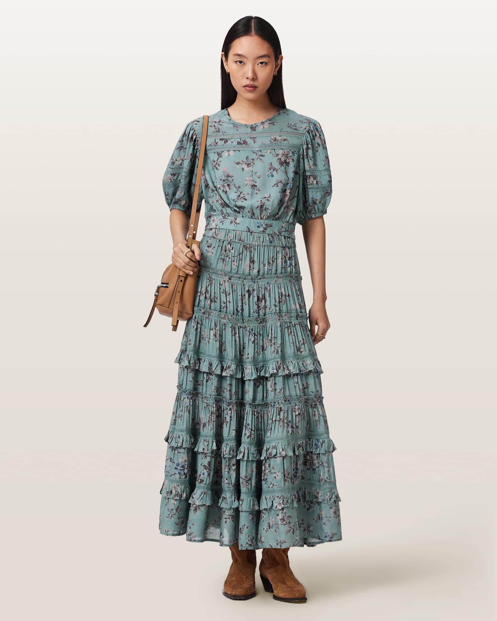 Allsaints Women's Blue Talia Printed Midi Skirt - Size  8
