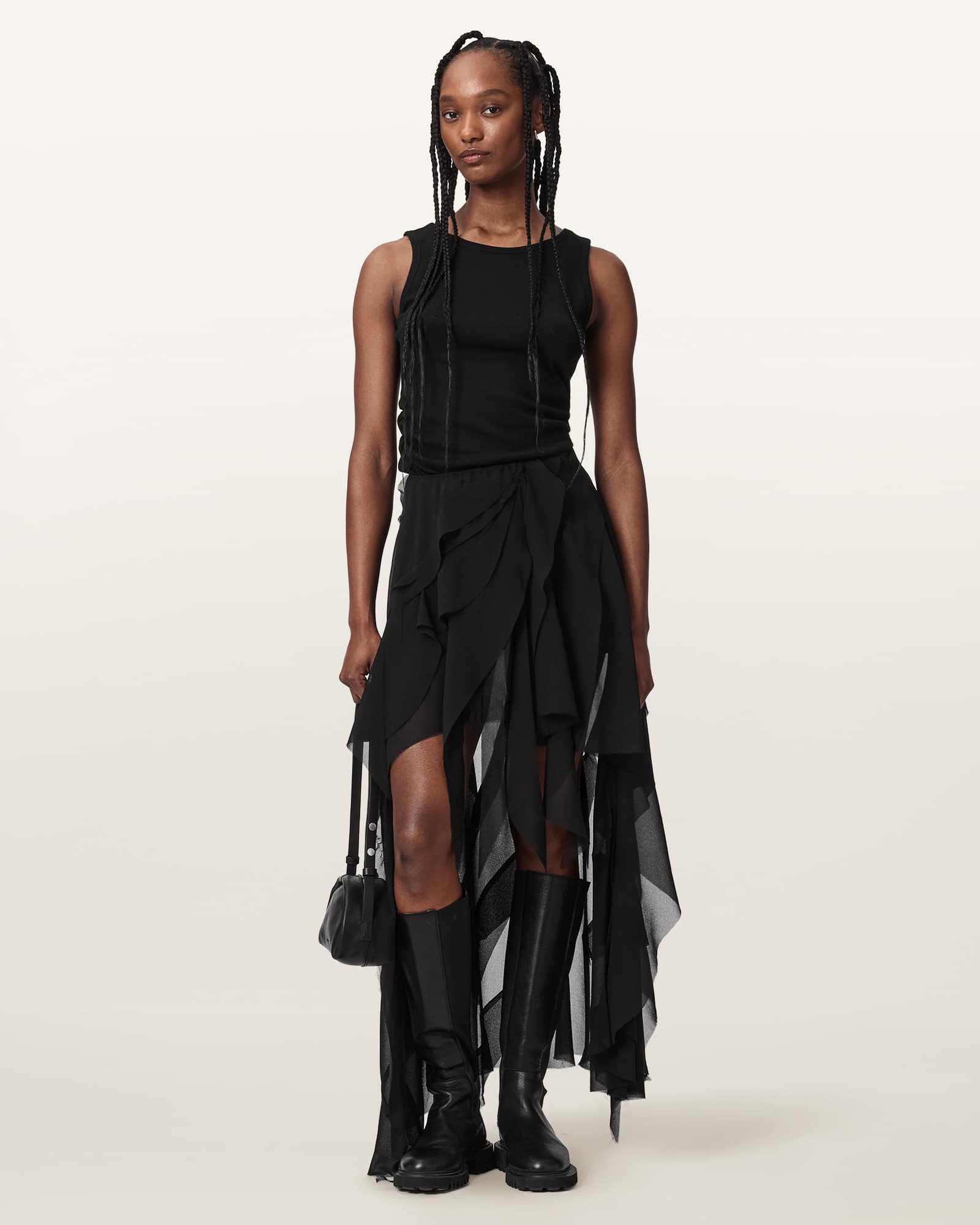 Allsaints Women's Black Melody Frill Maxi Skirt - Size  14