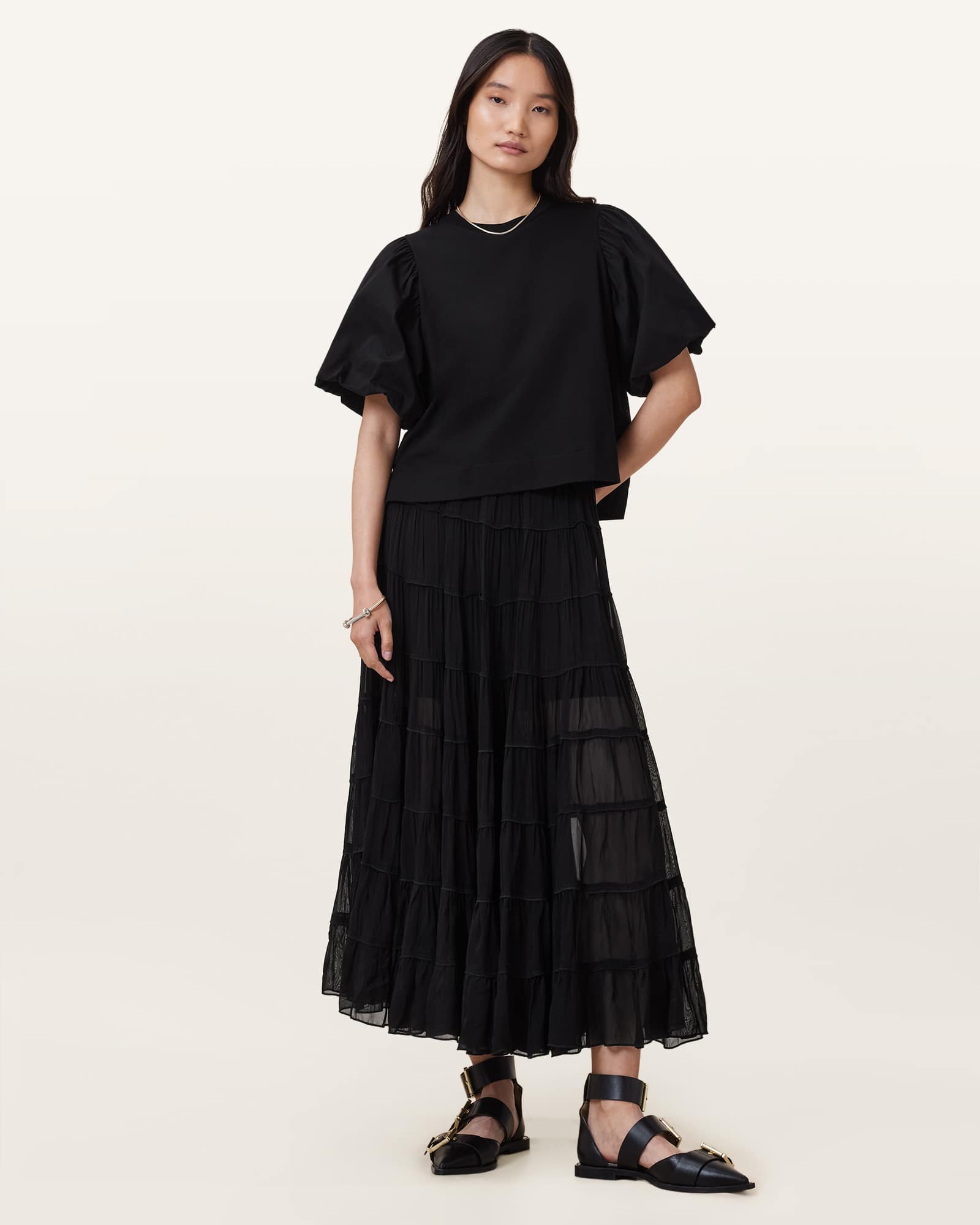 AllSaints Women's Eva Tiered Midi Skirt