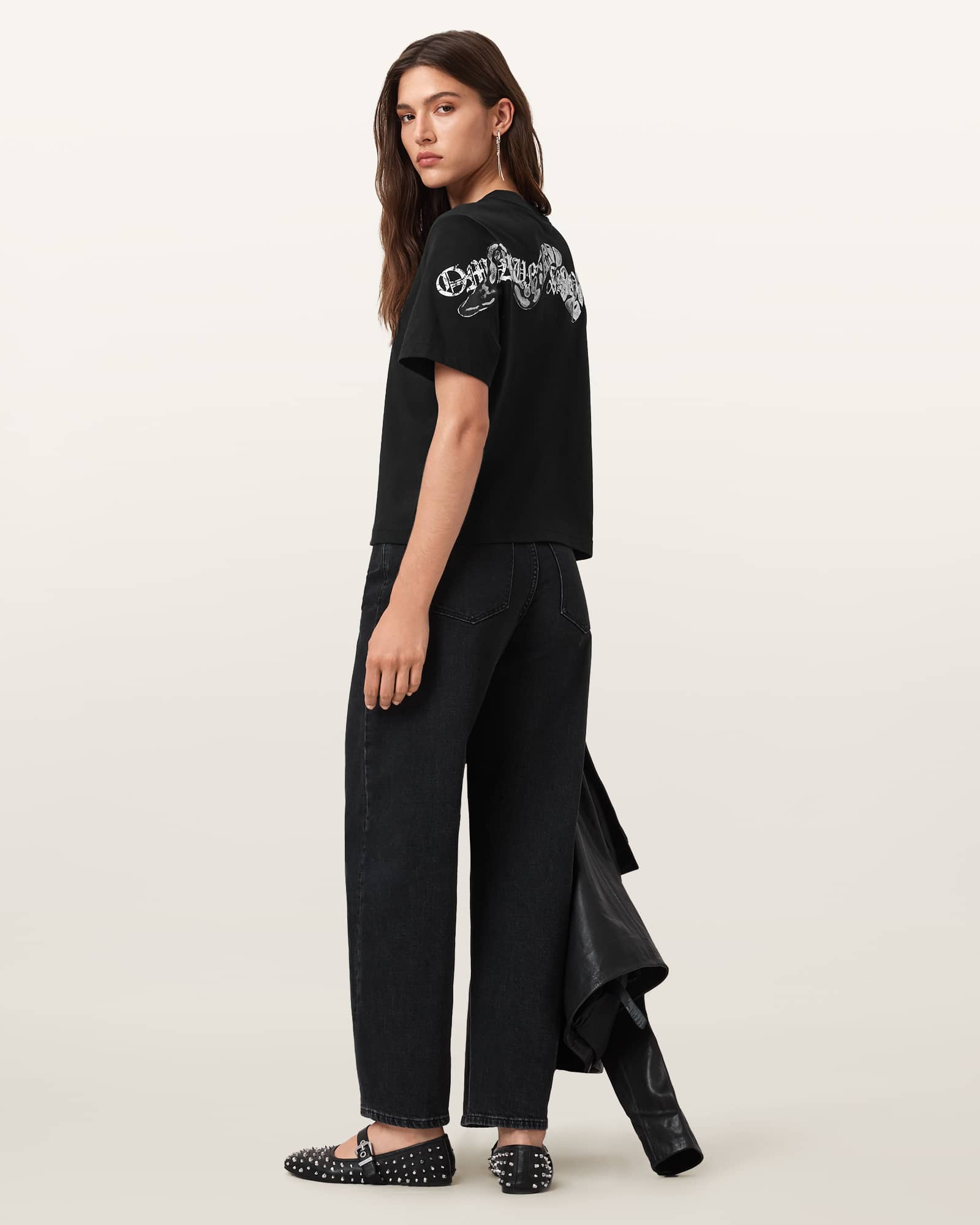 AllSaints Lisa Vena Boxy T-Shirt,, Black