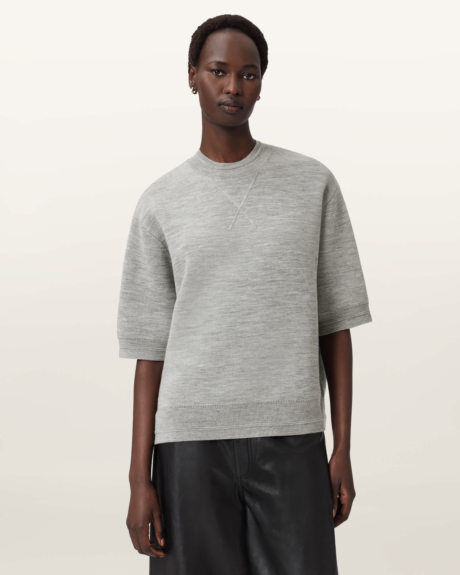 Allsaints Nika Relaxed Wool T-shirt In Gray