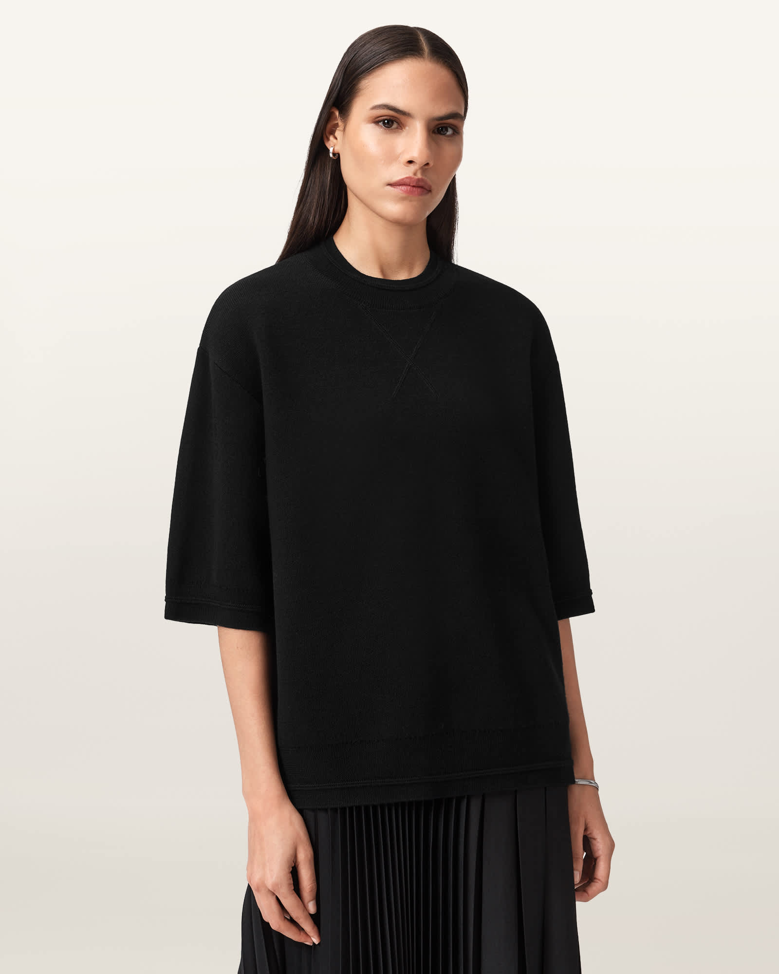 Allsaints Nika Relaxed Wool T-shirt In Black