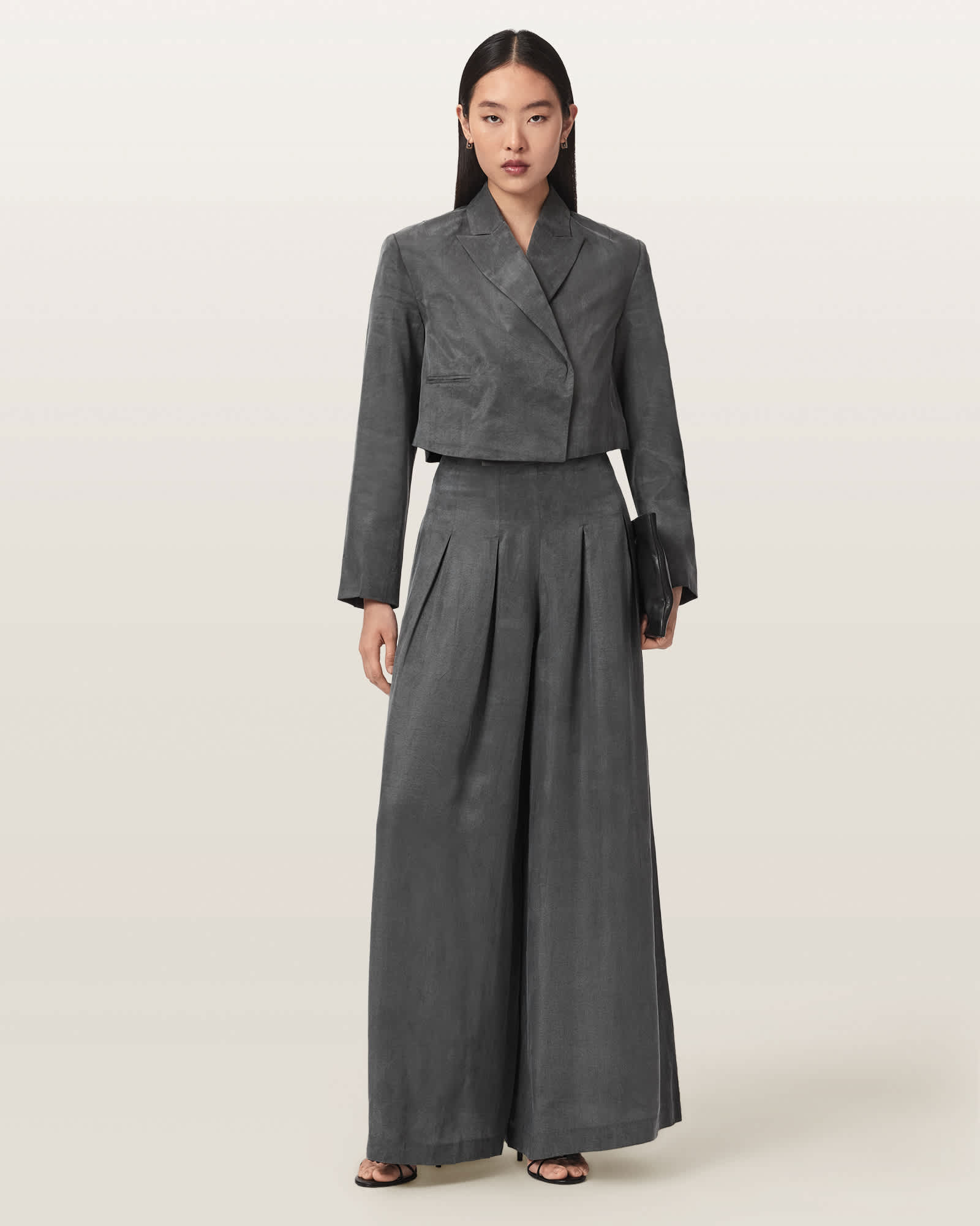 AllSaints Lyocell Marrlo Wide Leg Pleated Trousers, Size: UK 12/US 8