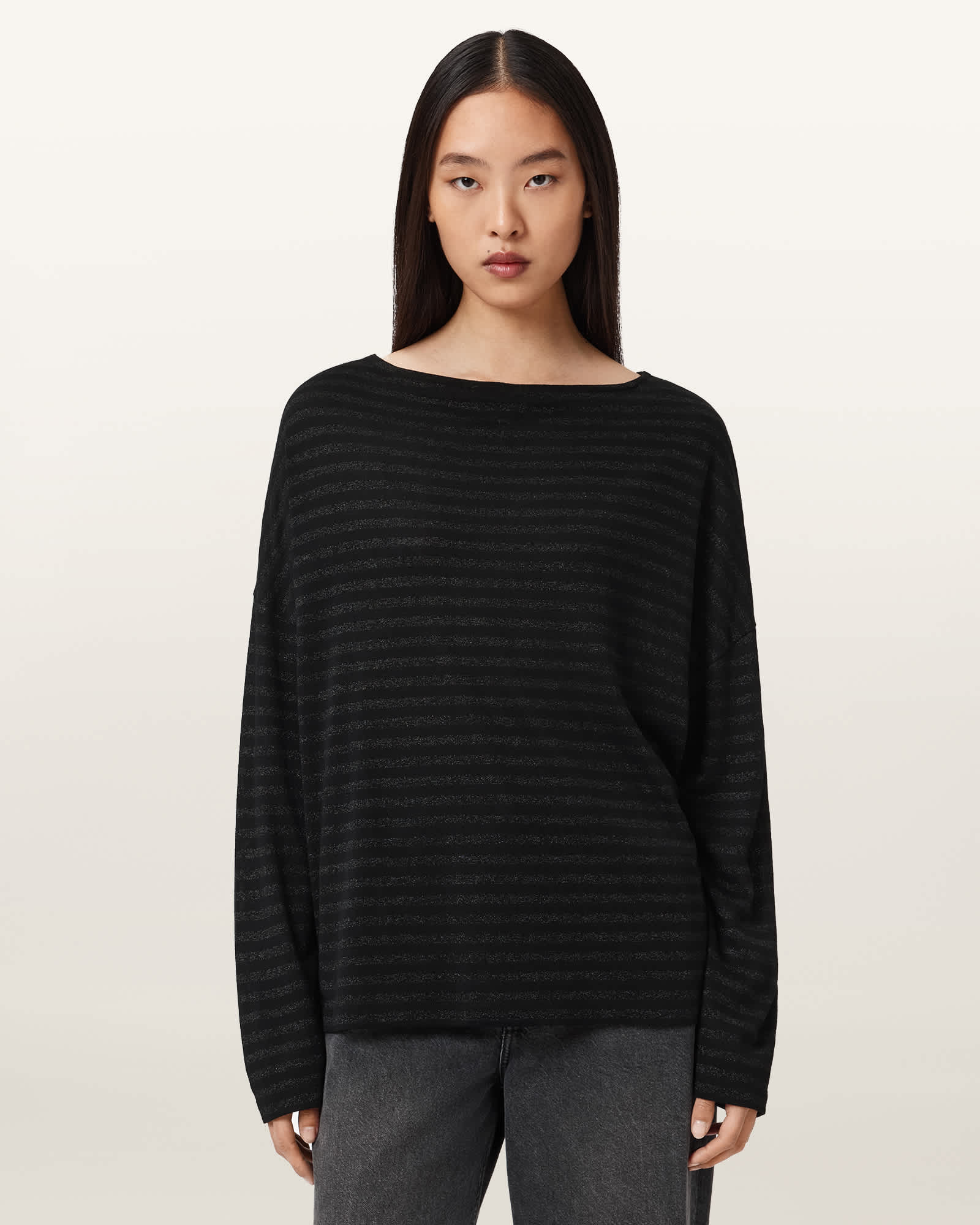 AllSaints Rina Striped Shimmer T-Shirt