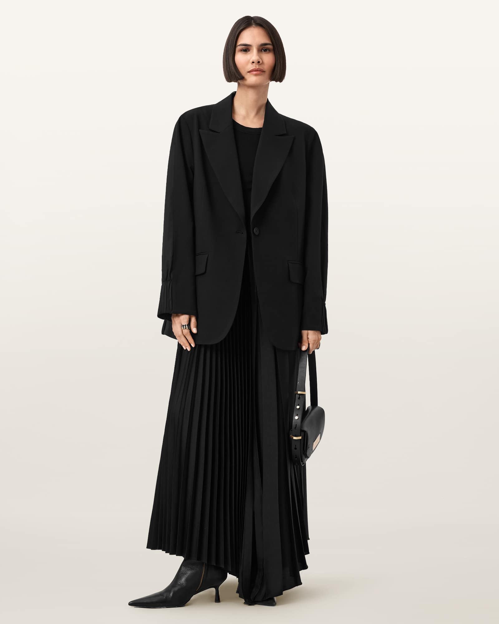 Allsaints Womens Aleida Tri Regular-fit Single-breasted Stretch-woven Blazer Black In Black