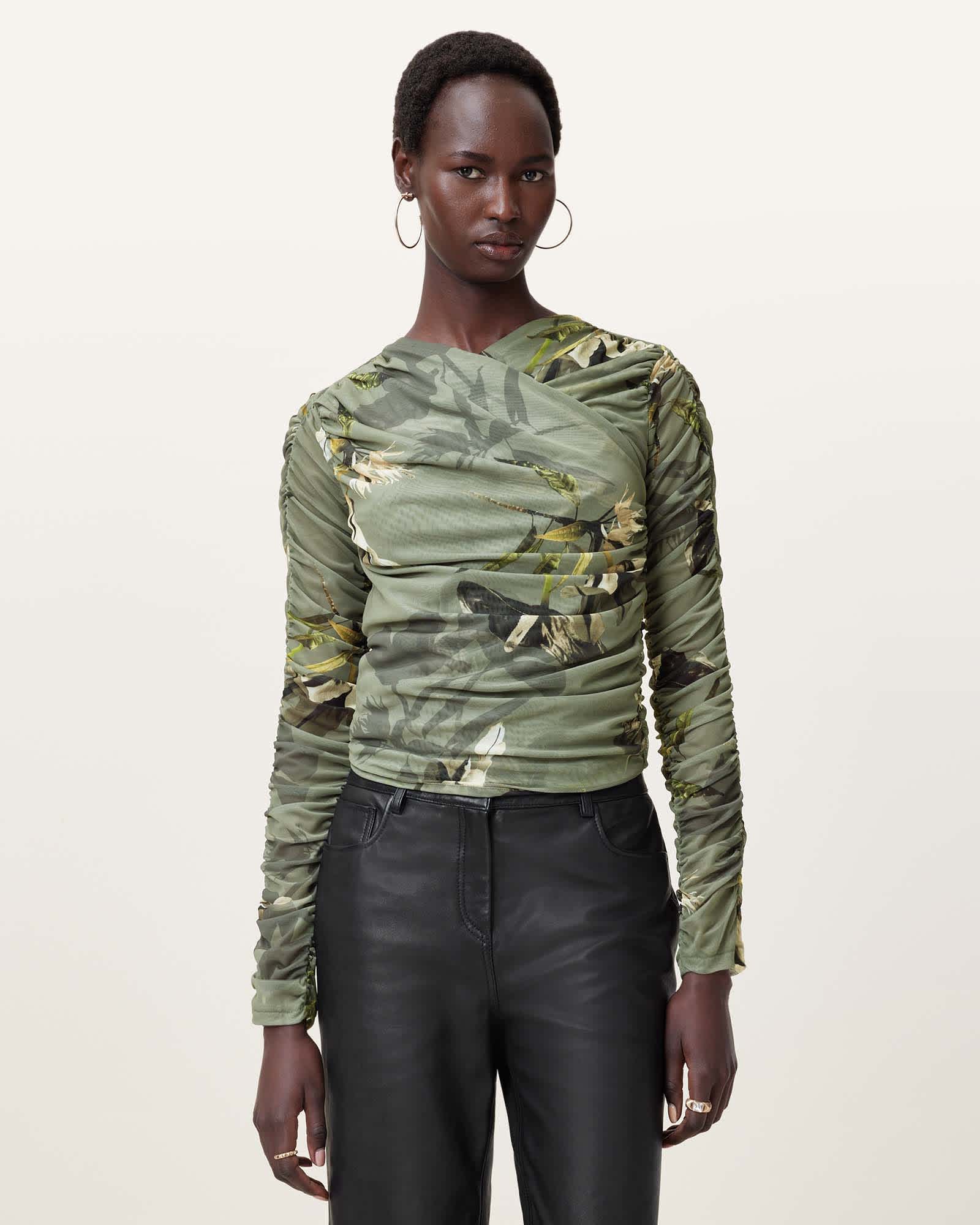 AllSaints Women's Hanako Print Mesh Wrap Top