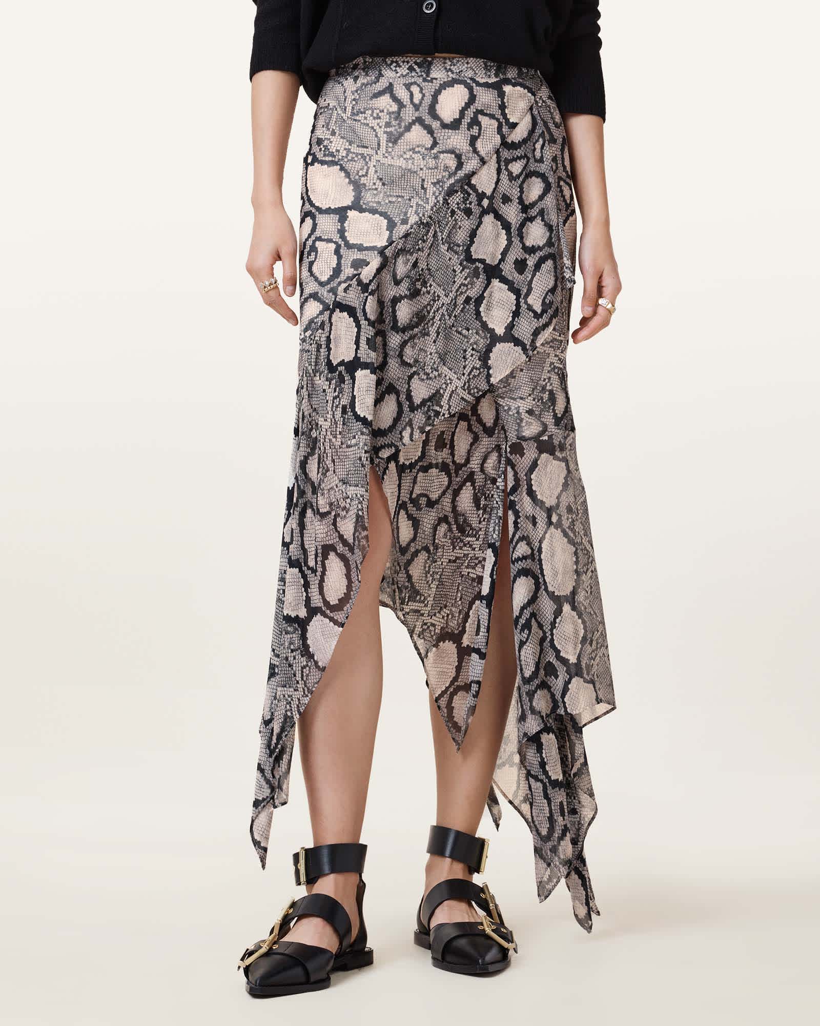 AllSaints Cassie Crinkle Sheer Midi Skirt