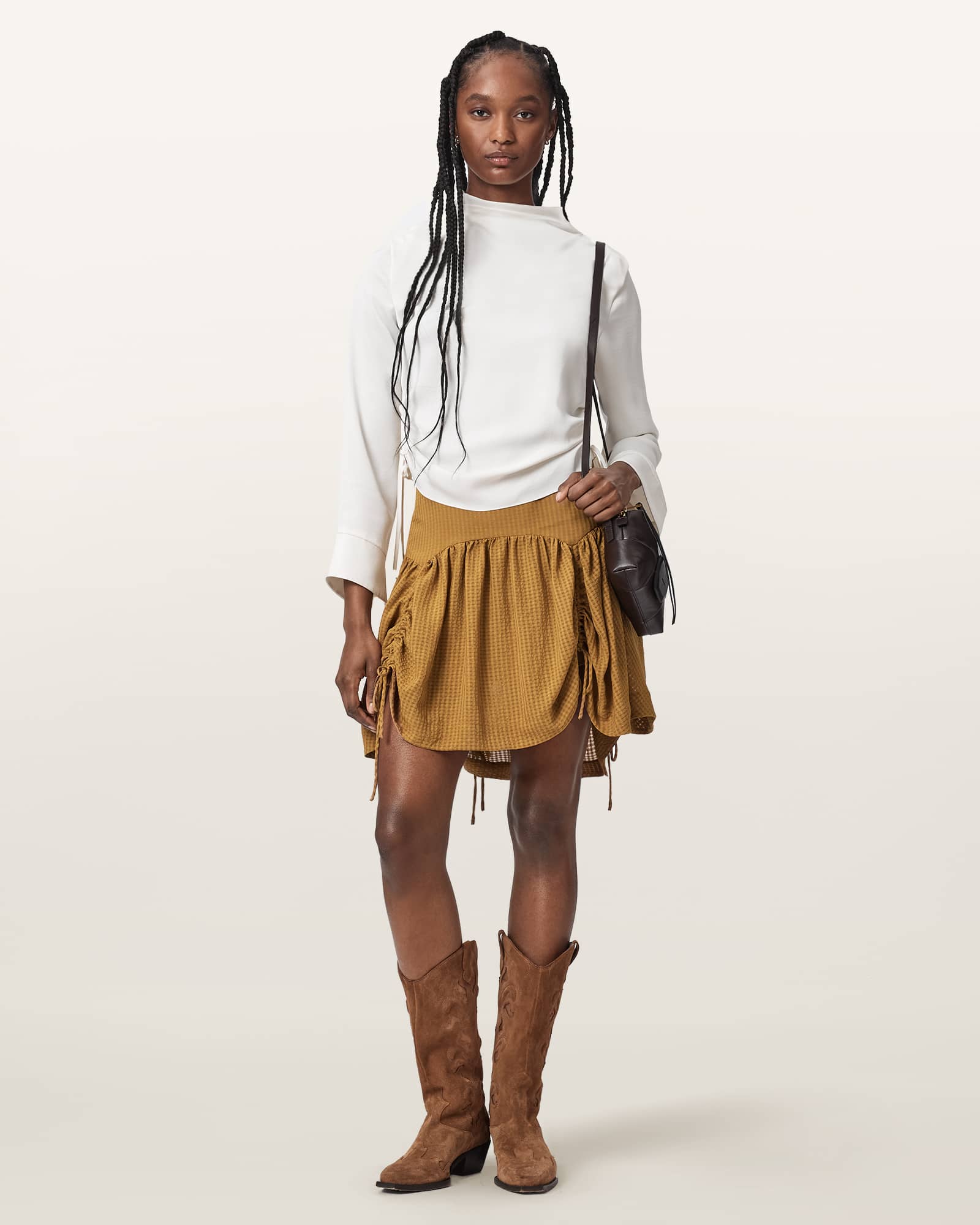 Allsaints Women's Brown Aria Check Mini Skirt - Size  16