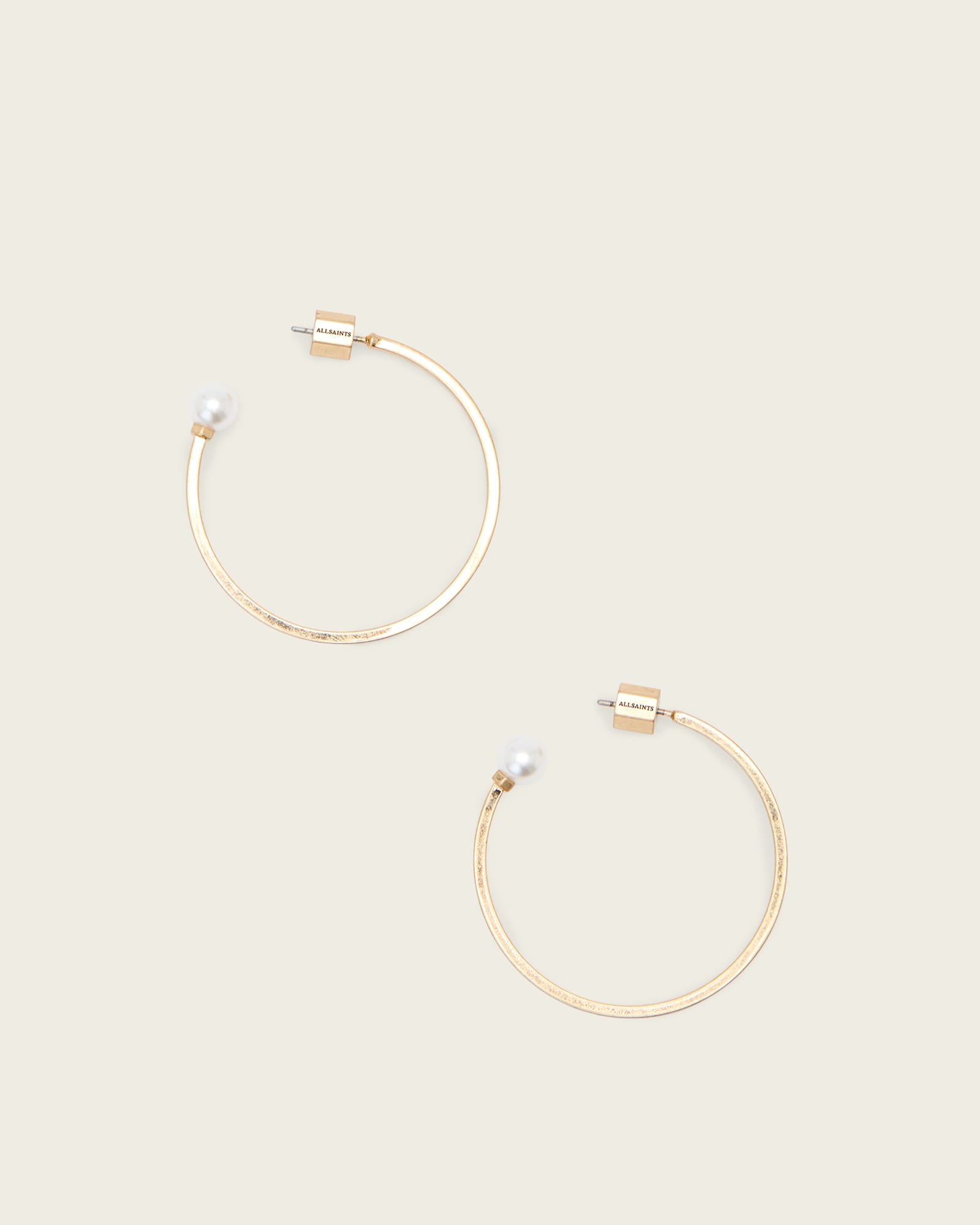 AllSaints Hazel Pearl Hoop Earrings,, Warm Brass
