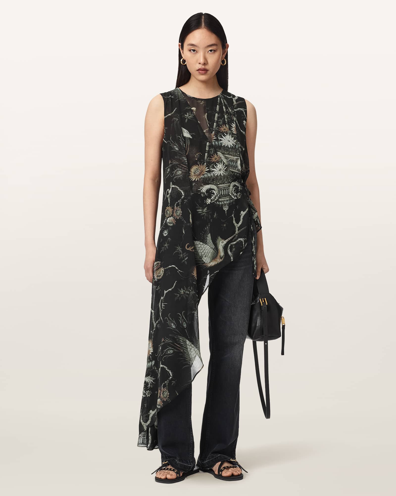 Allsaints Women's Green Enola Asymmetric Printed Wrap Top - Size  8