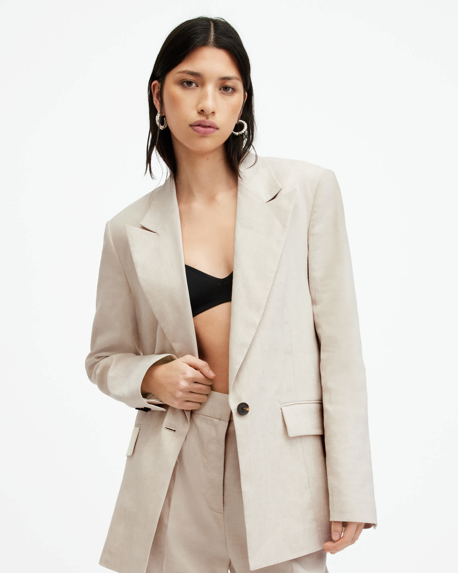 Allsaints Women's Whitney Linen Blend Relaxed Fit Blazer - Size  16