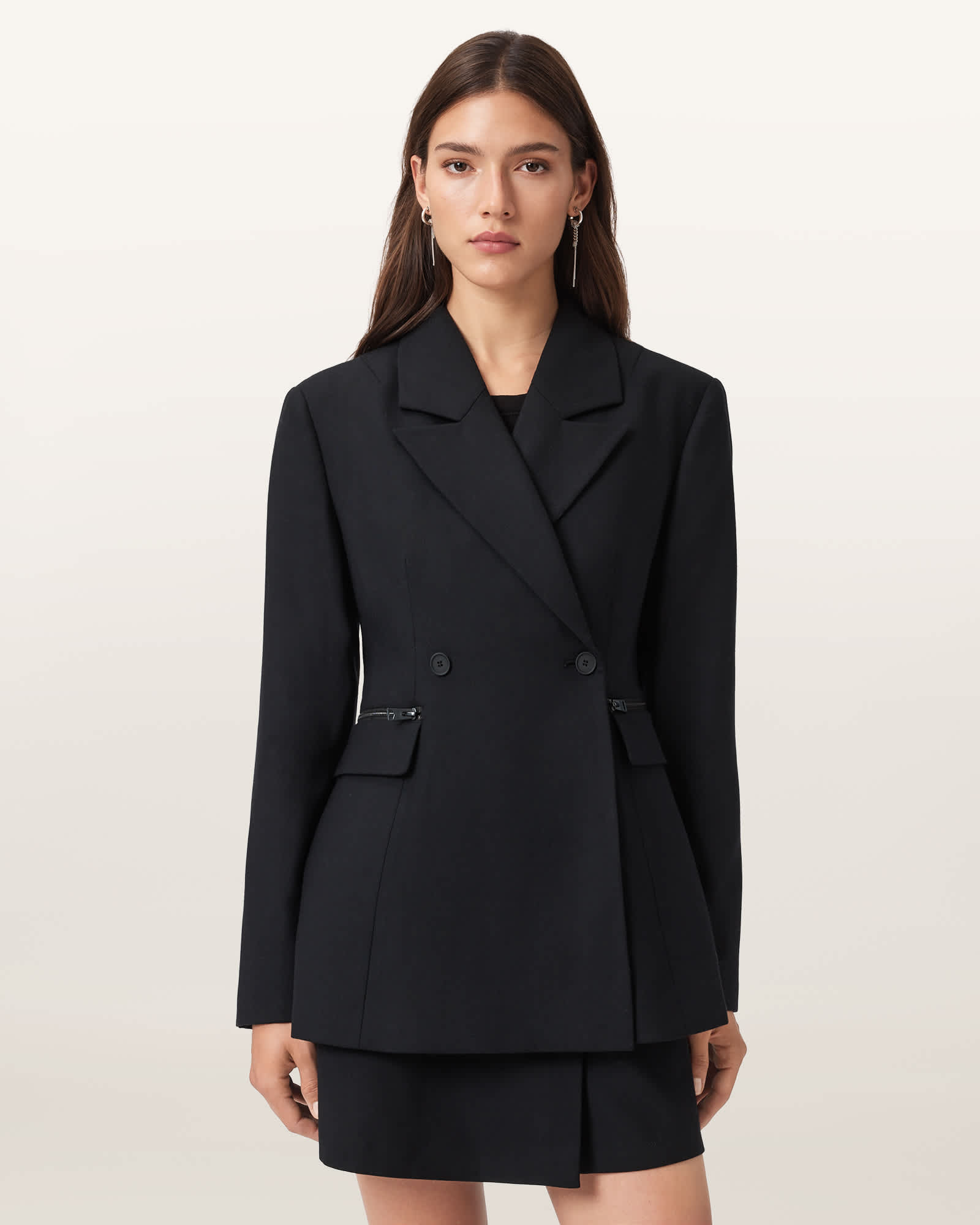 Allsaints Mimmie Double Breasted Blazer In Black