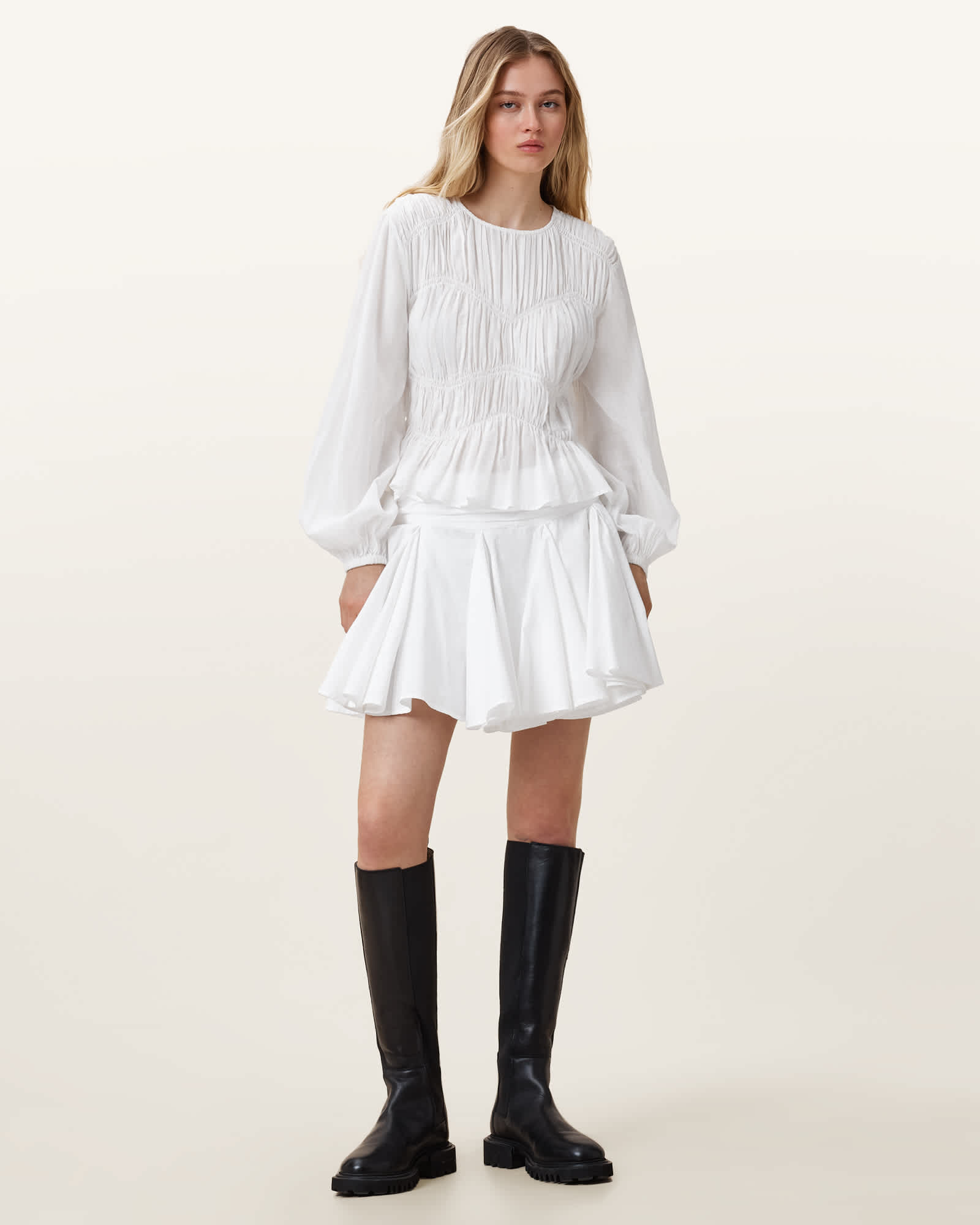 Allsaints Women's White Tulip Cotton Mini Skirt - Size  16