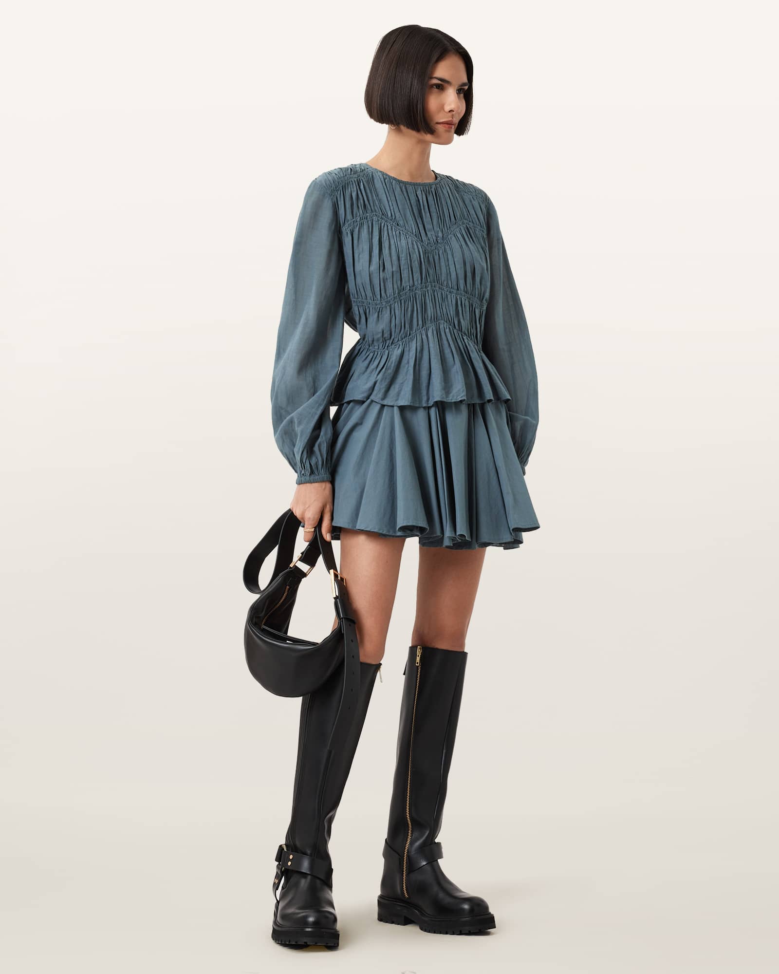 AllSaints Tulip Blue Cotton Mini Skirt