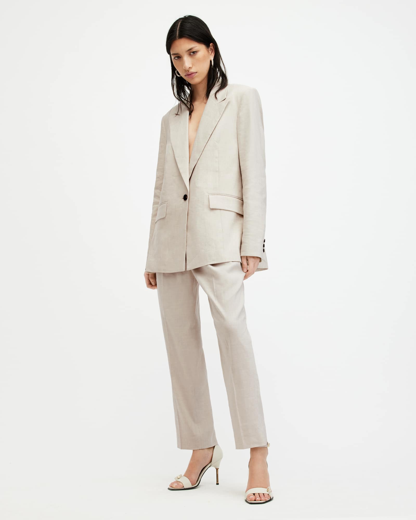 AllSaints Whitney Linen Blend Straight Leg Trousers