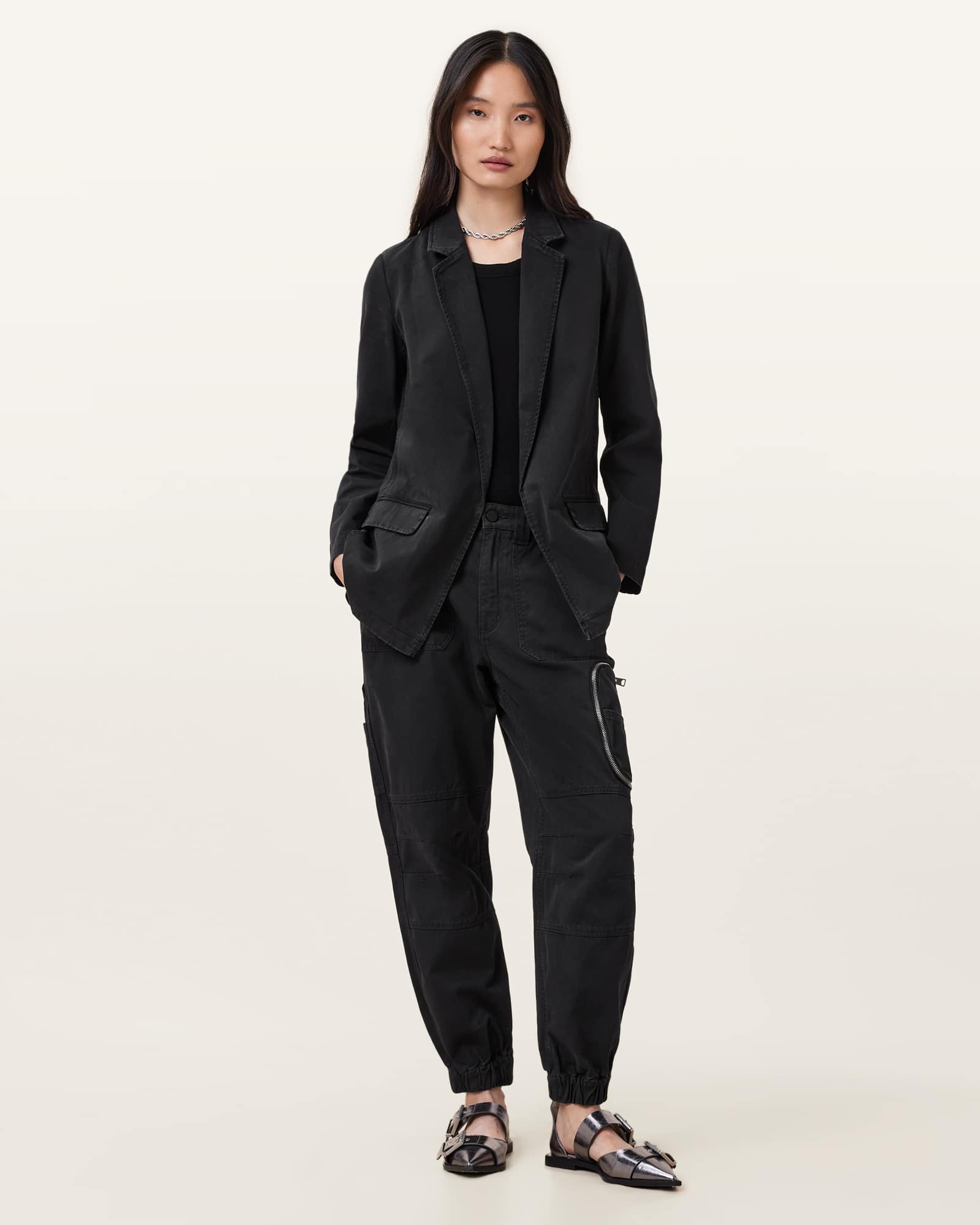 AllSaints Women's Cotton Florence Cargo Jogger Trousers, Size: UK 14/US 10