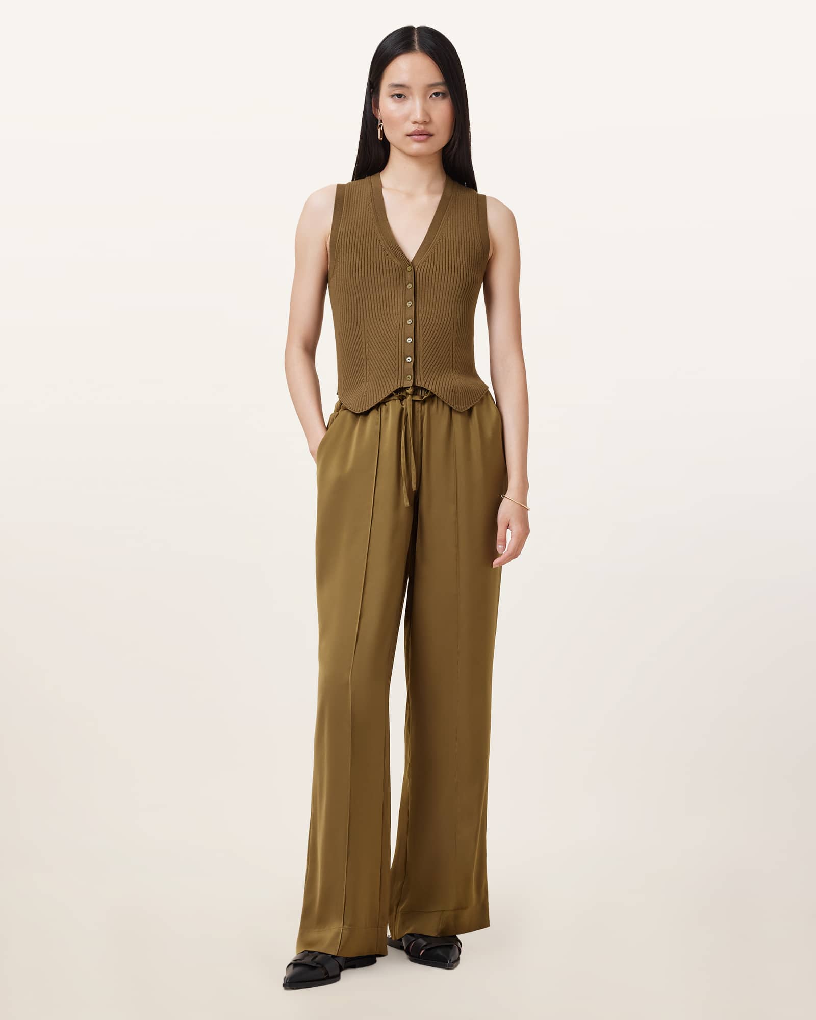 Allsaints Women's Alba Satin Wide Leg Trousers - Size  Xs