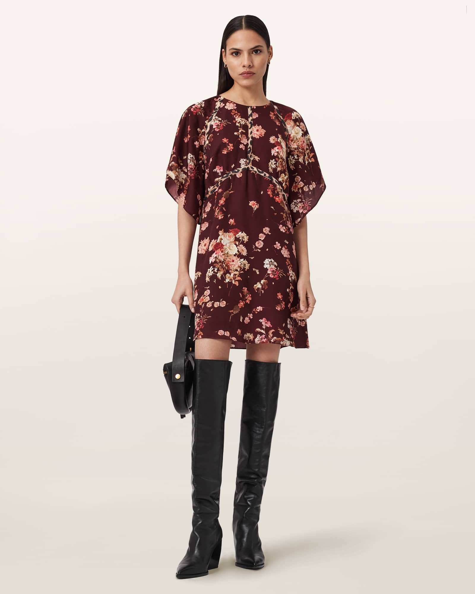 AllSaints Xena Floral Print Mini Dress,, Armada Wine Red