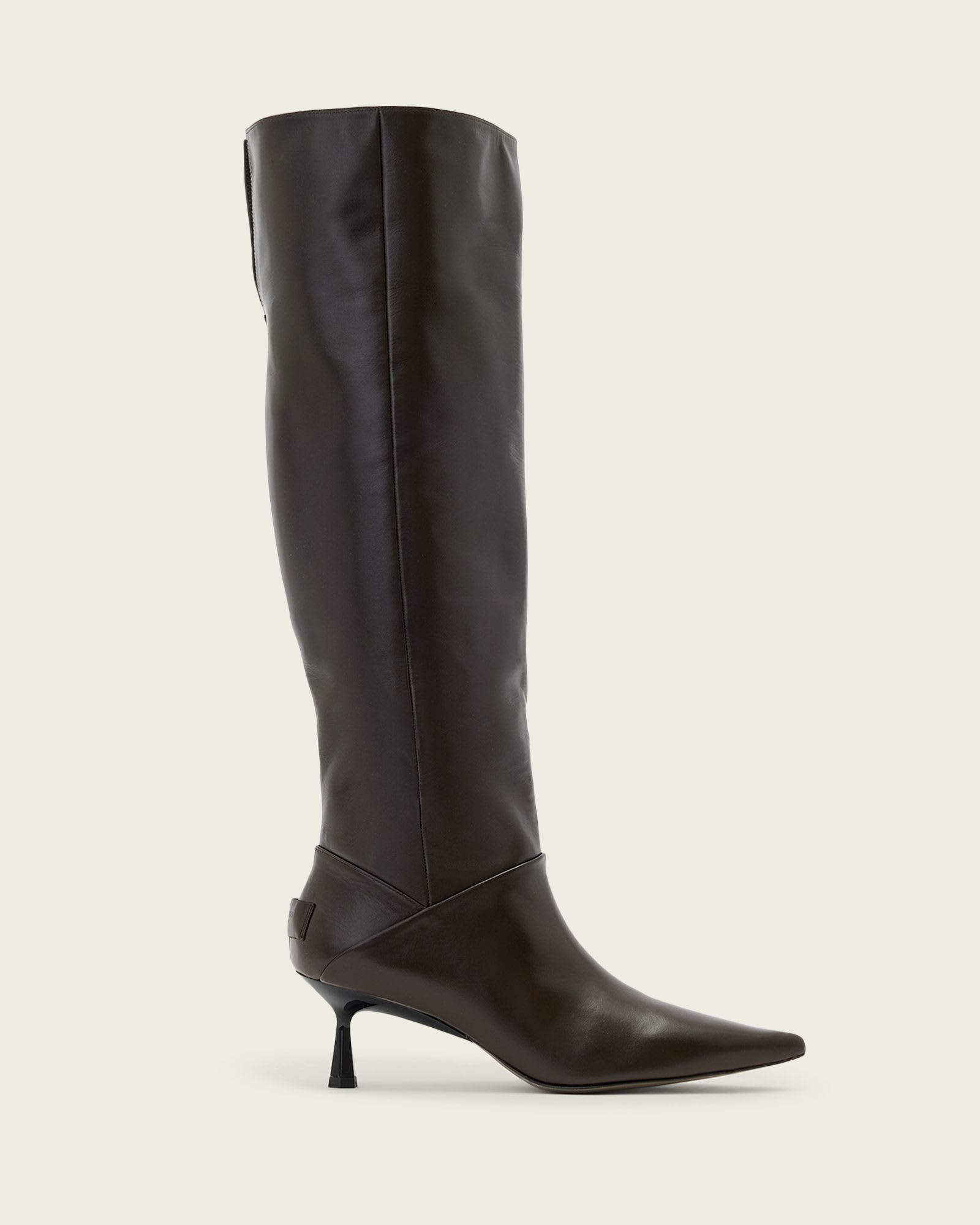 Allsaints Odyssey Knee High Leather Boots In Brown