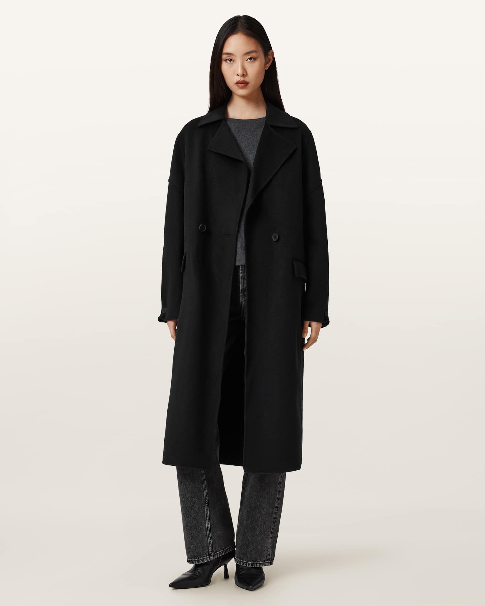 AllSaints Wool Sellma Double Breasted Coat