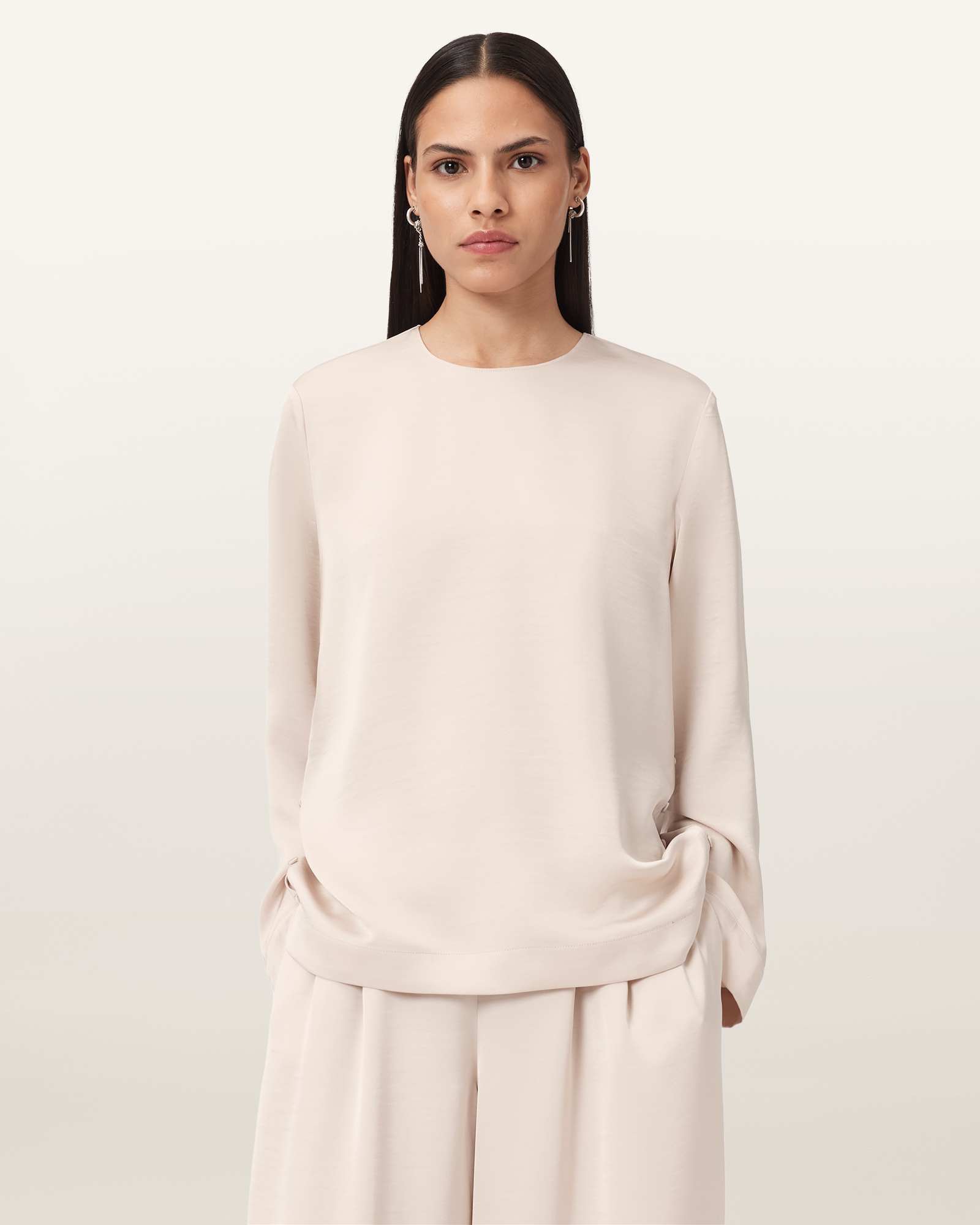 Allsaints Main: 100% Polyester Leanne Satin Relaxed Top In Neutral