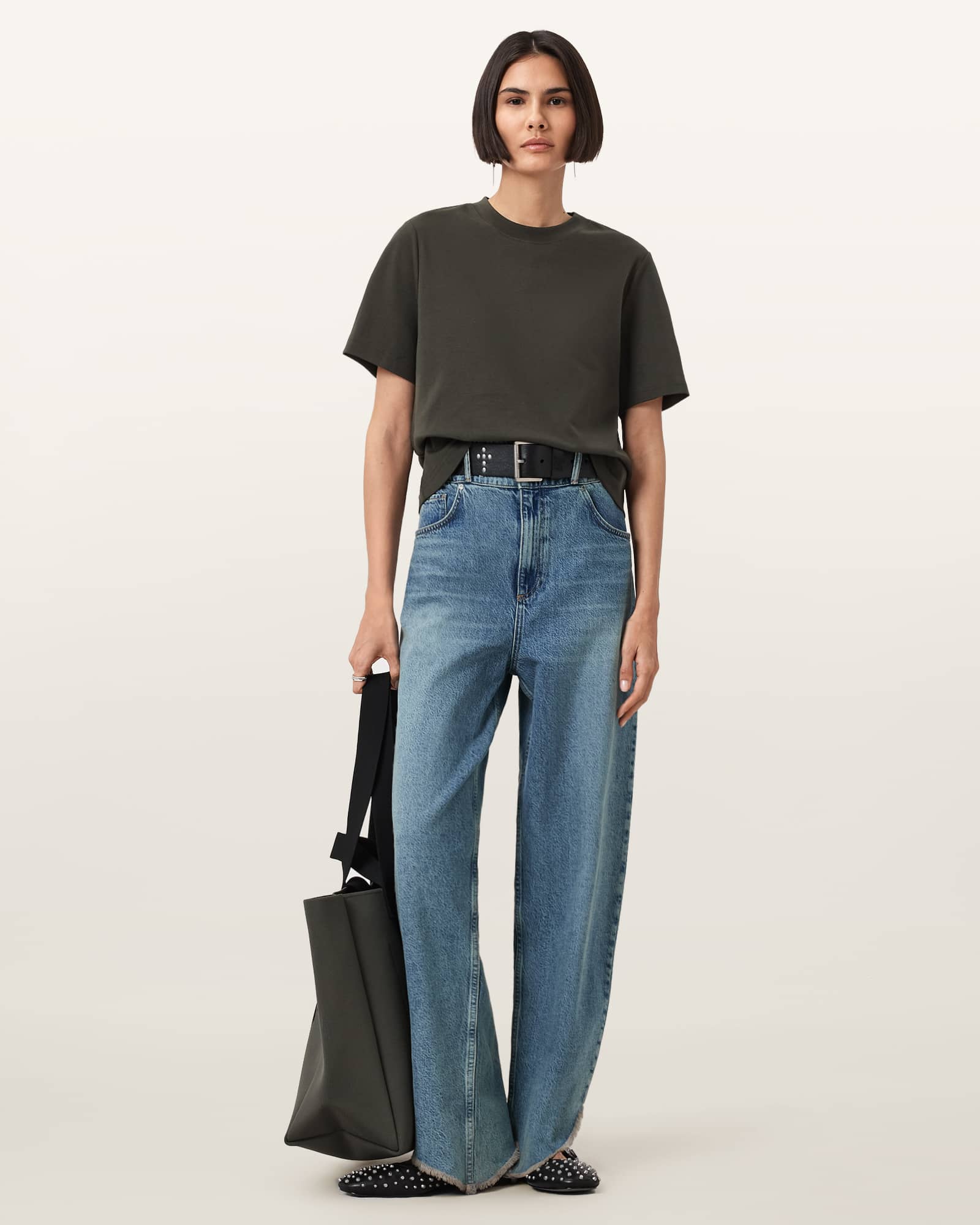 Allsaints Lisa Boxy Crew Neck T-shirt In Gray