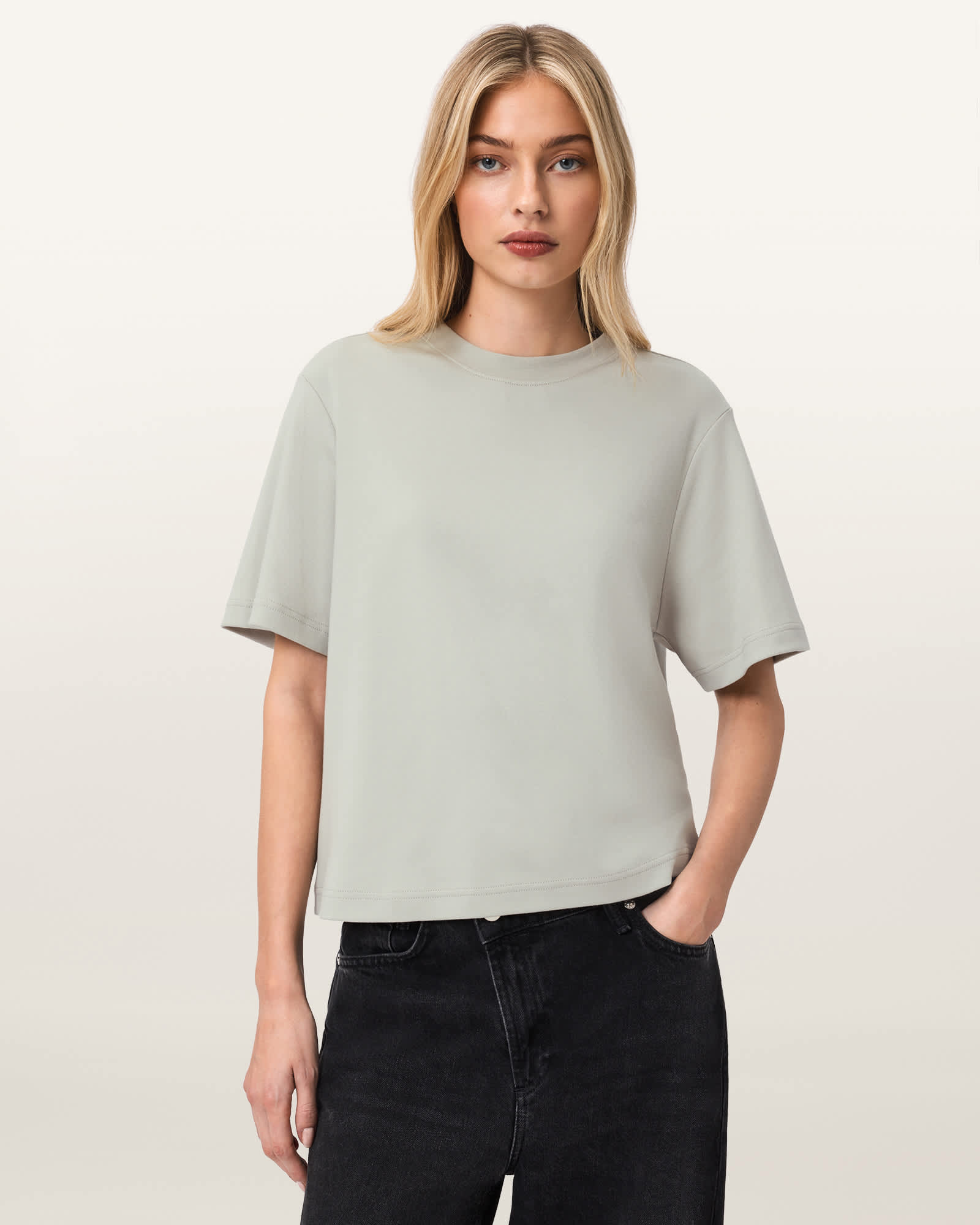 AllSaints Lisa Boxy Crew Neck T-Shirt,, Pale Green