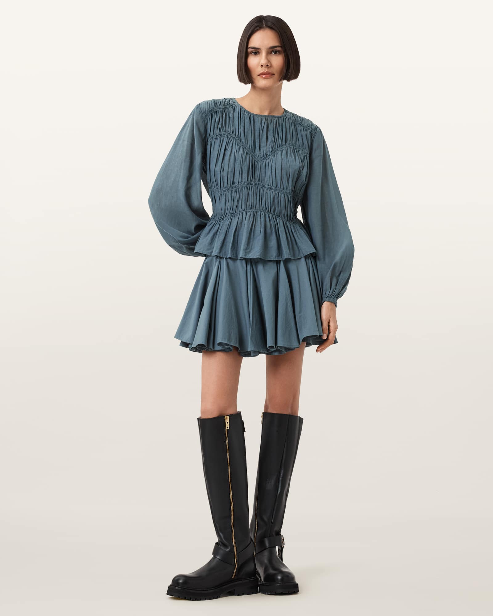 AllSaints Melani Round Neck Gathered Top