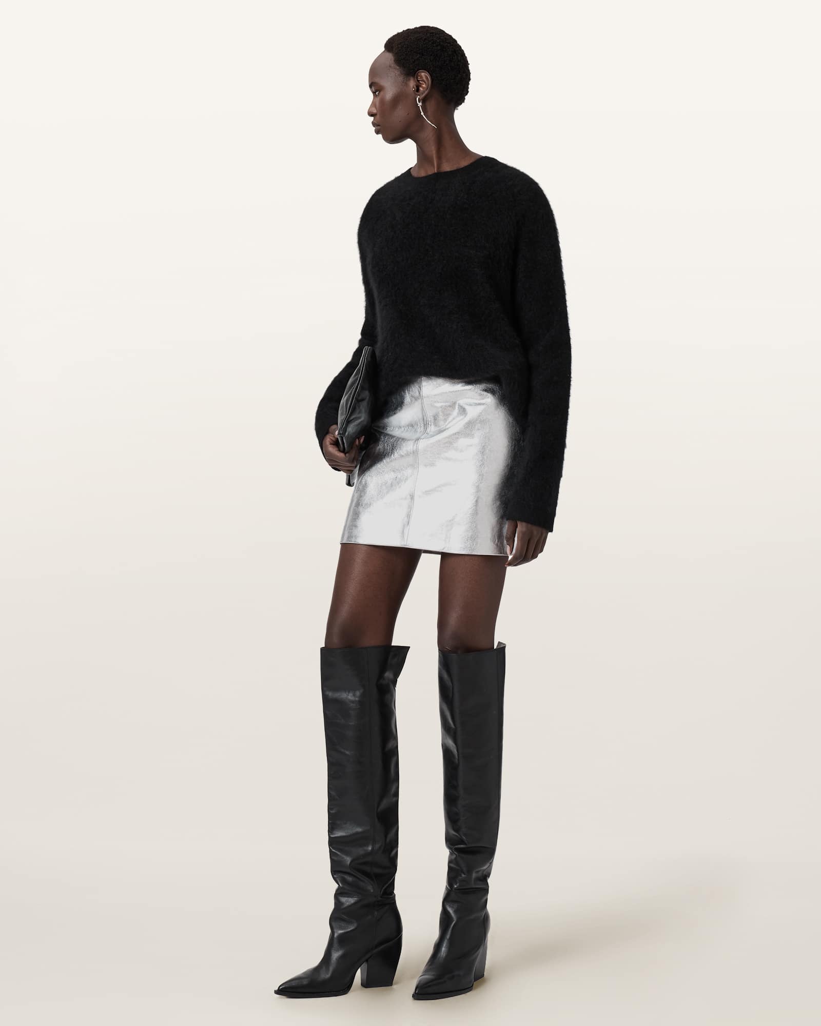Allsaints Leather Renai Leather Mini Skirt In White