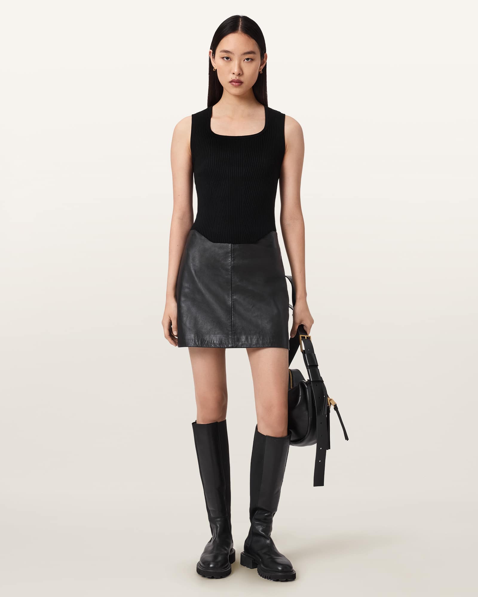 AllSaints Women's Sheep Leather Renai Leather Mini Skirt, Size: 14
