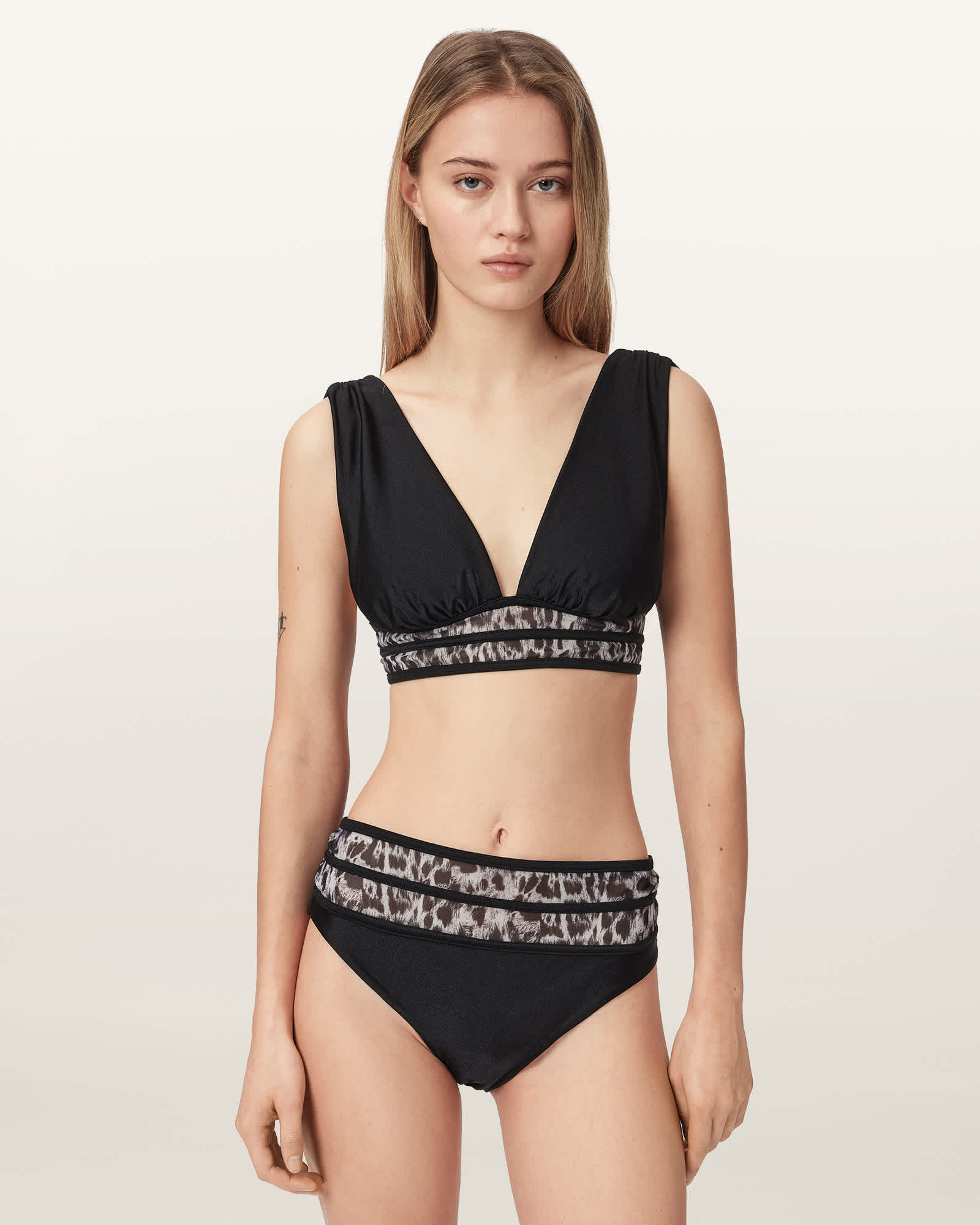 Allsaints Xalia Mesh Bikini Top In Black