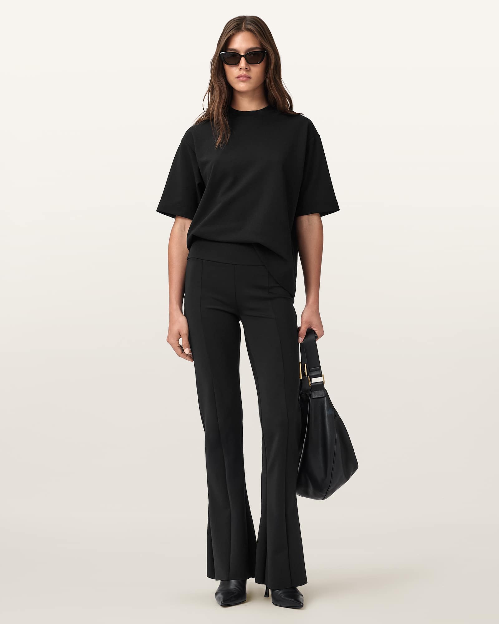 Allsaints Rebecca Zip Flared Pants In Black