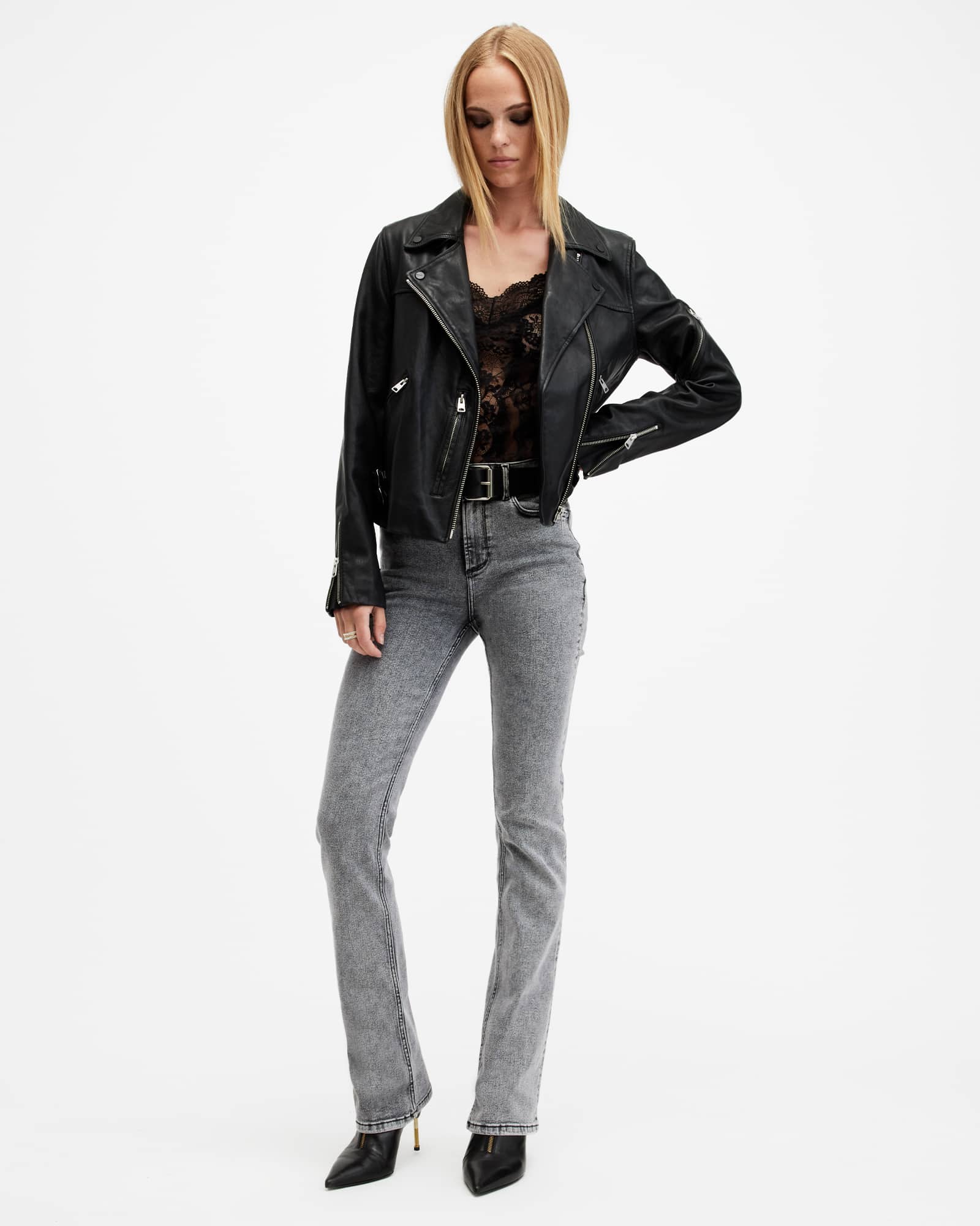 Allsaints Women's Grey Haldan Slim Bootcut Stretch Denim Jeans - Size  32