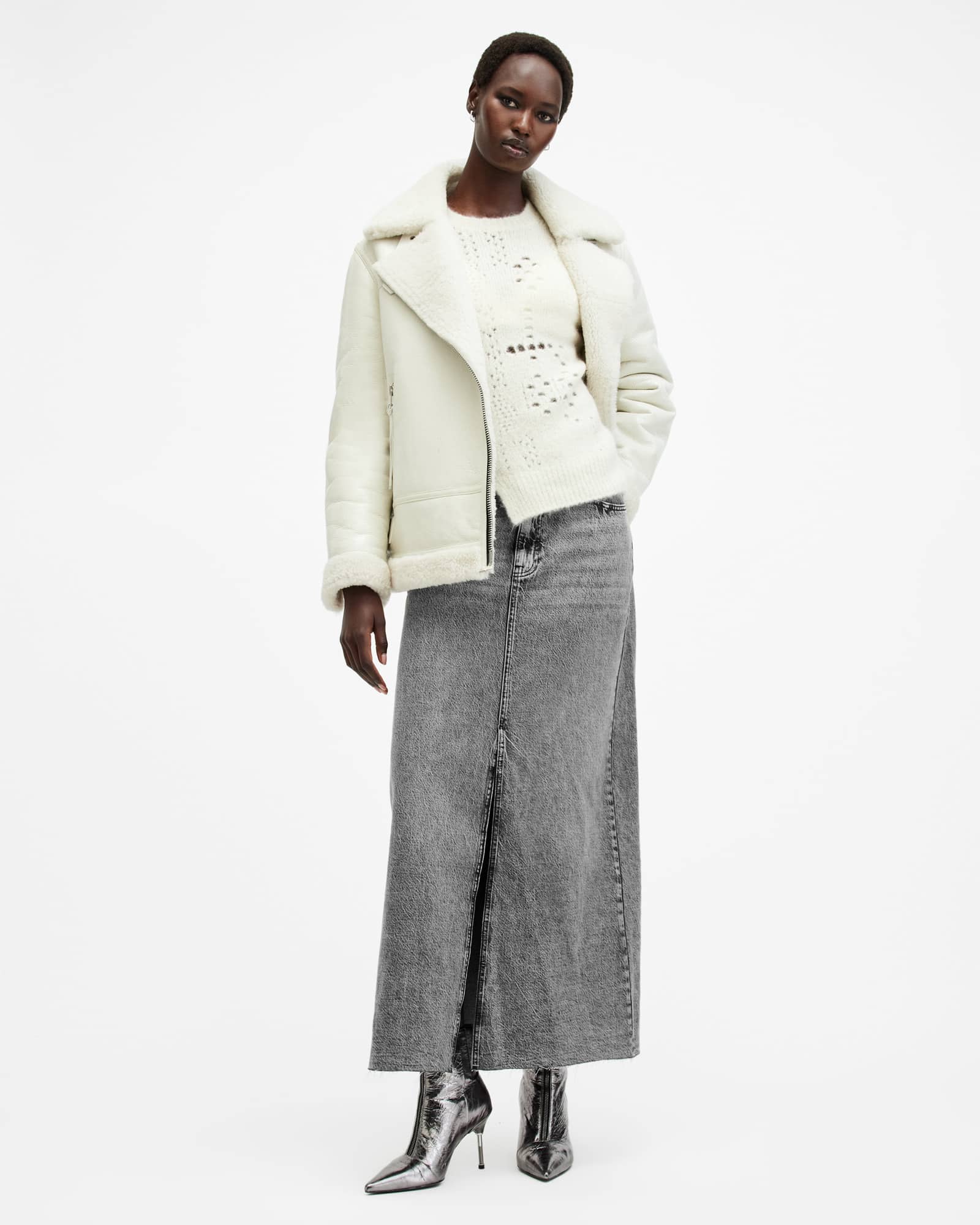 AllSaints Women's Noir Crossover Waist Denim Maxi Skirt
